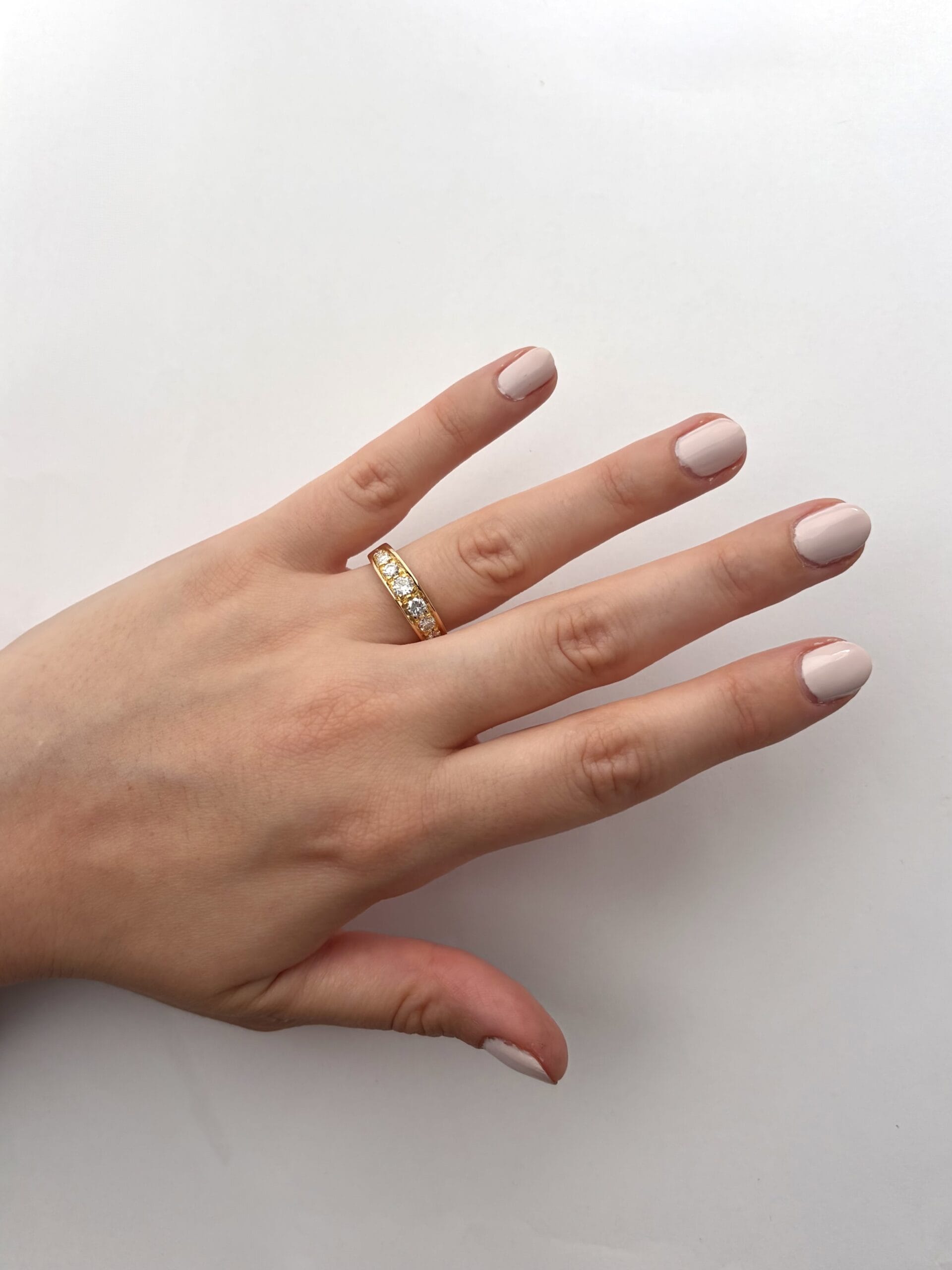 Anello veretta in oro giallo con 8 diamanti-4