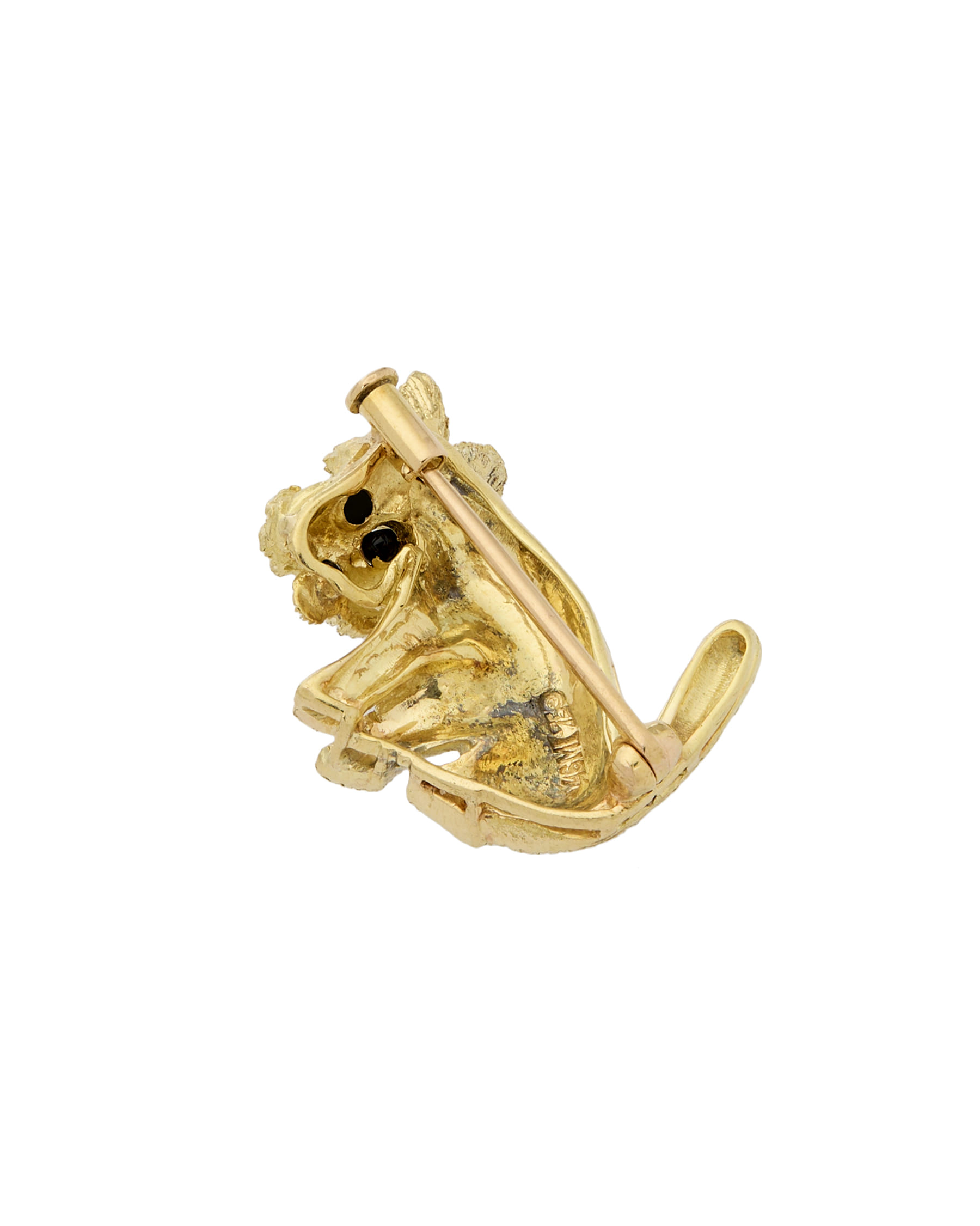 Spilla vintage cane terrier in oro giallo con onice-2