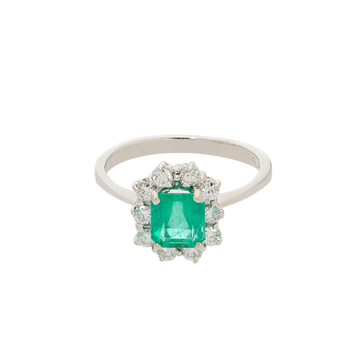 Anello in oro bianco con smeraldo 0,90 ct e diamanti-1