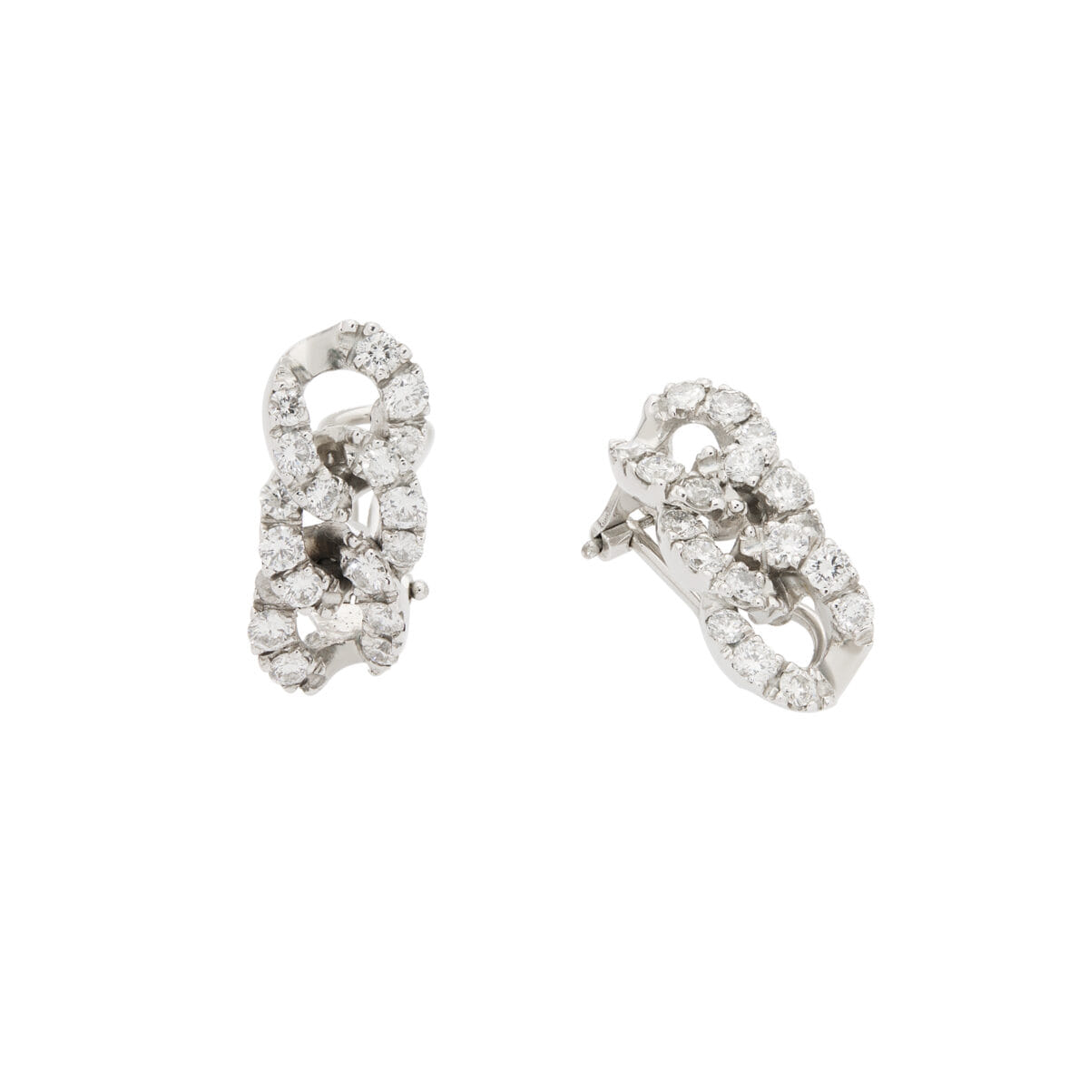 Orecchini clip groumette in oro bianco con diamanti-1