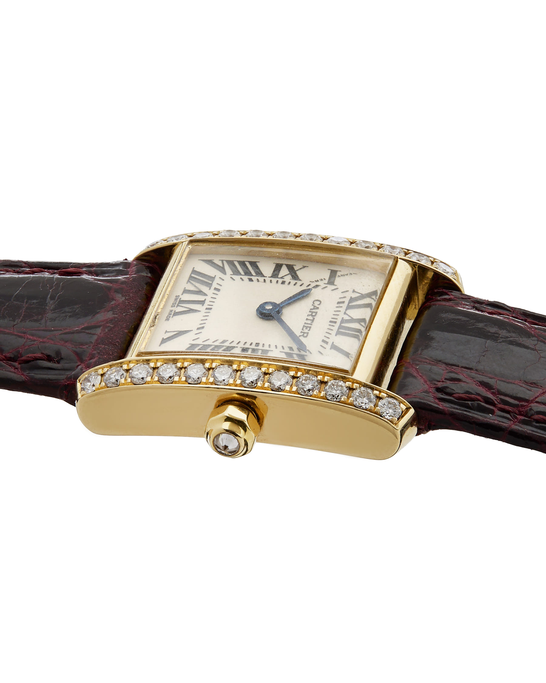 Cartier tank française ref 2385 yellow gold diamond bezel-4