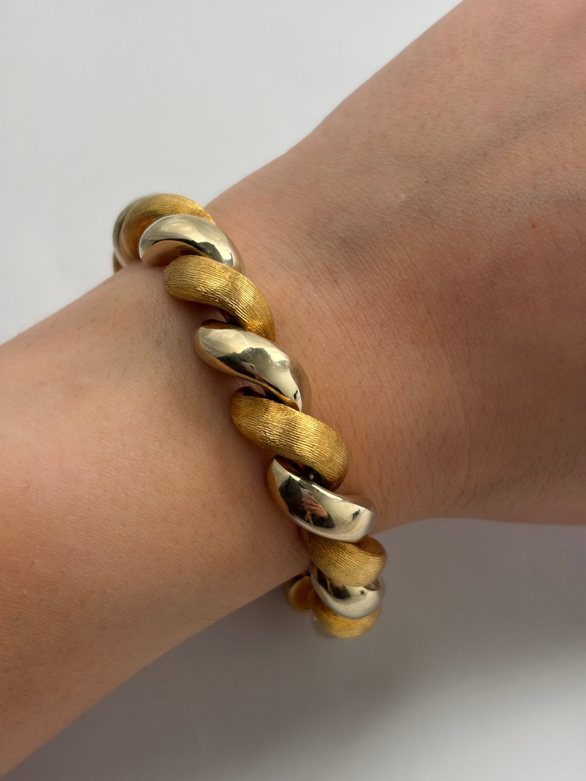 Bracciale maglia san marco in oro giallo e bianco satinato e lucido-3