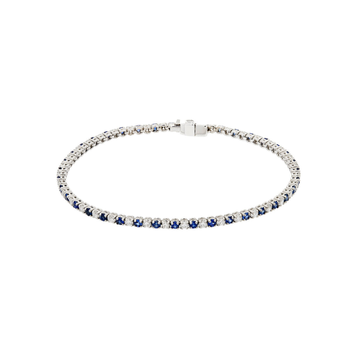 Bracciale tennis in oro bianco con diamanti e zaffiri-1