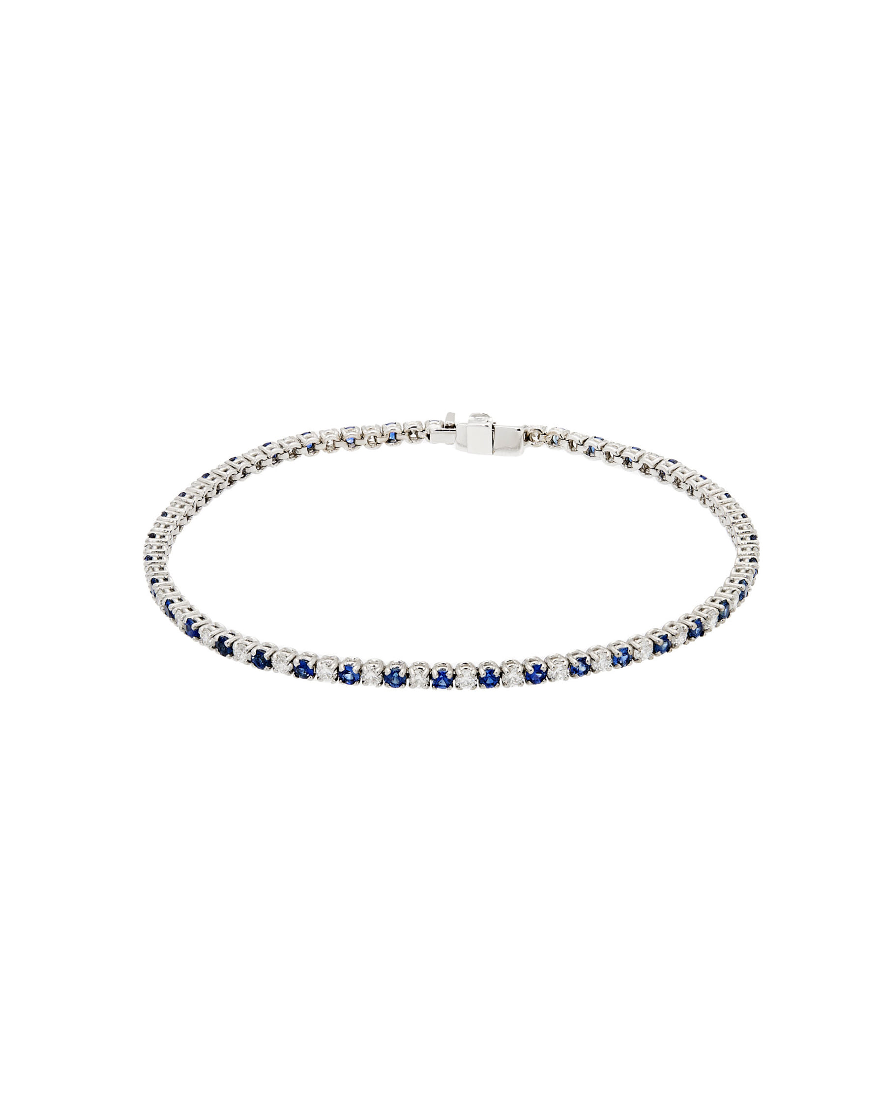 Bracciale tennis in oro bianco con diamanti e zaffiri-1