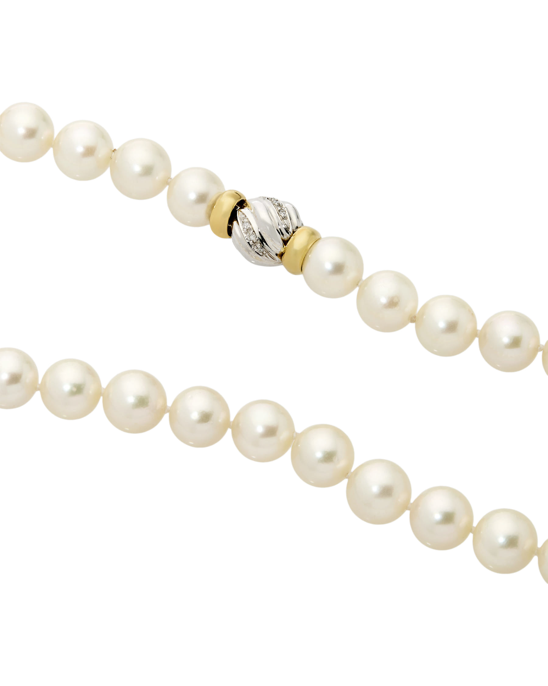 Collana di perle 9 mm con chiusura in oro bianco e giallo con diamanti-3