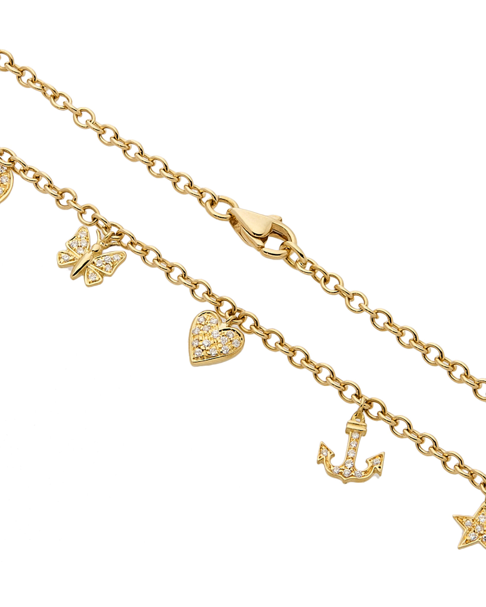 Collana in oro giallo e diamanti con ciondoli porta fortuna-2