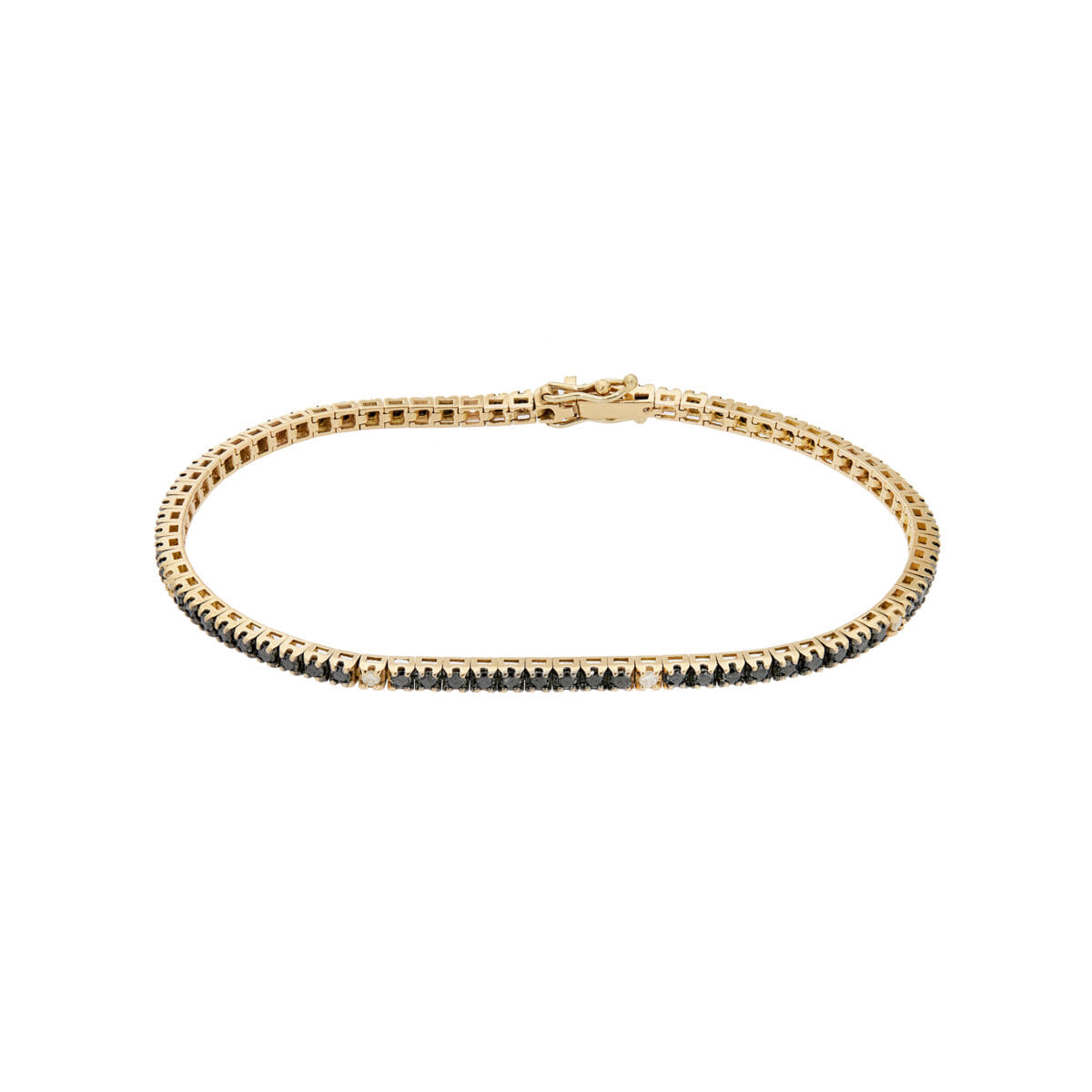 Bracciale tennis in oro giallo con diamanti neri e bianchi-1