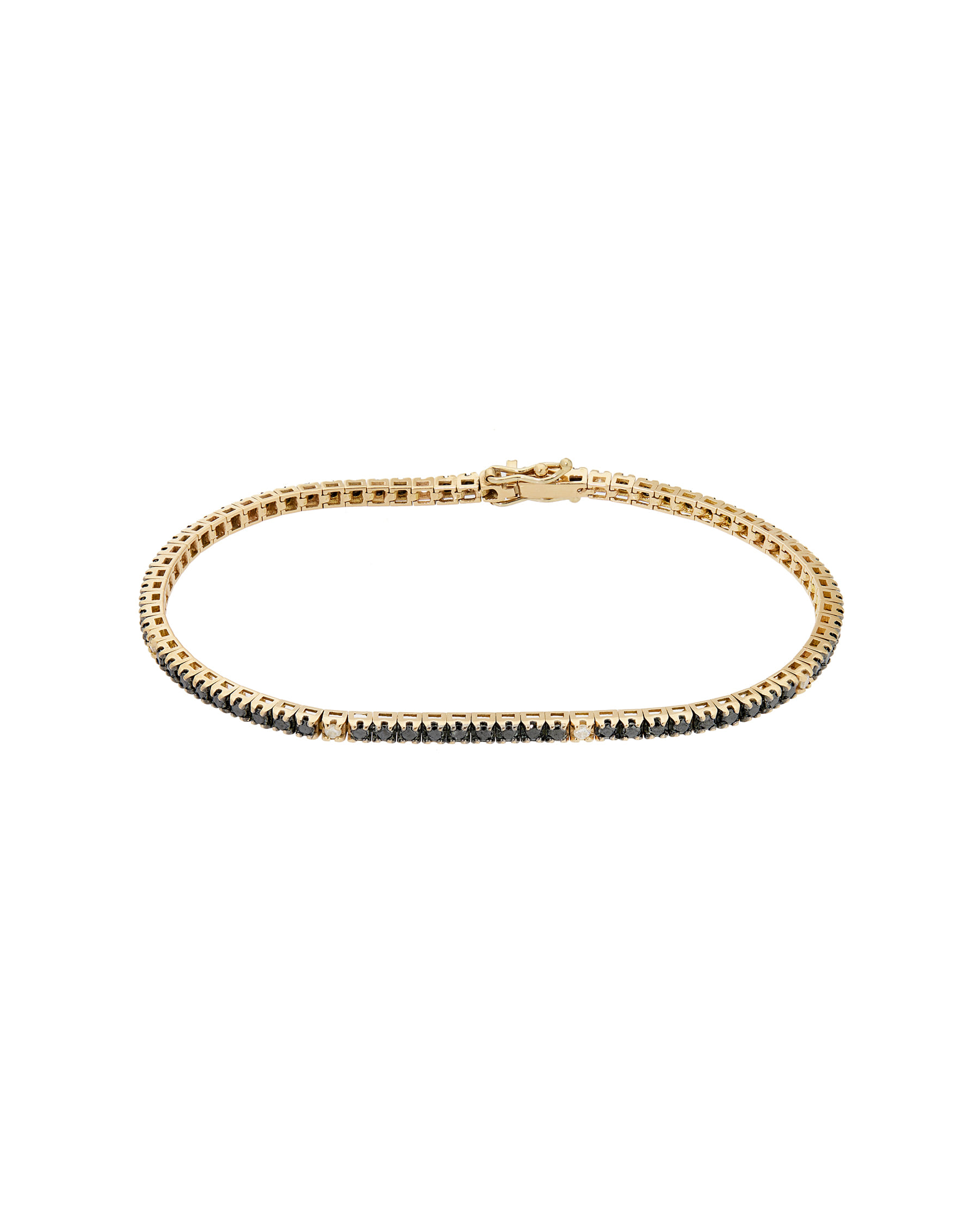 Bracciale tennis in oro giallo con diamanti neri e bianchi-1