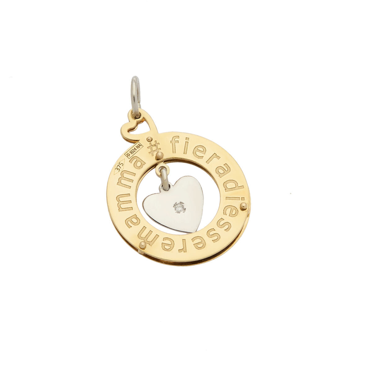Ciondolo le bebé fiera di essere mamma in oro giallo e bianco con diamante-1