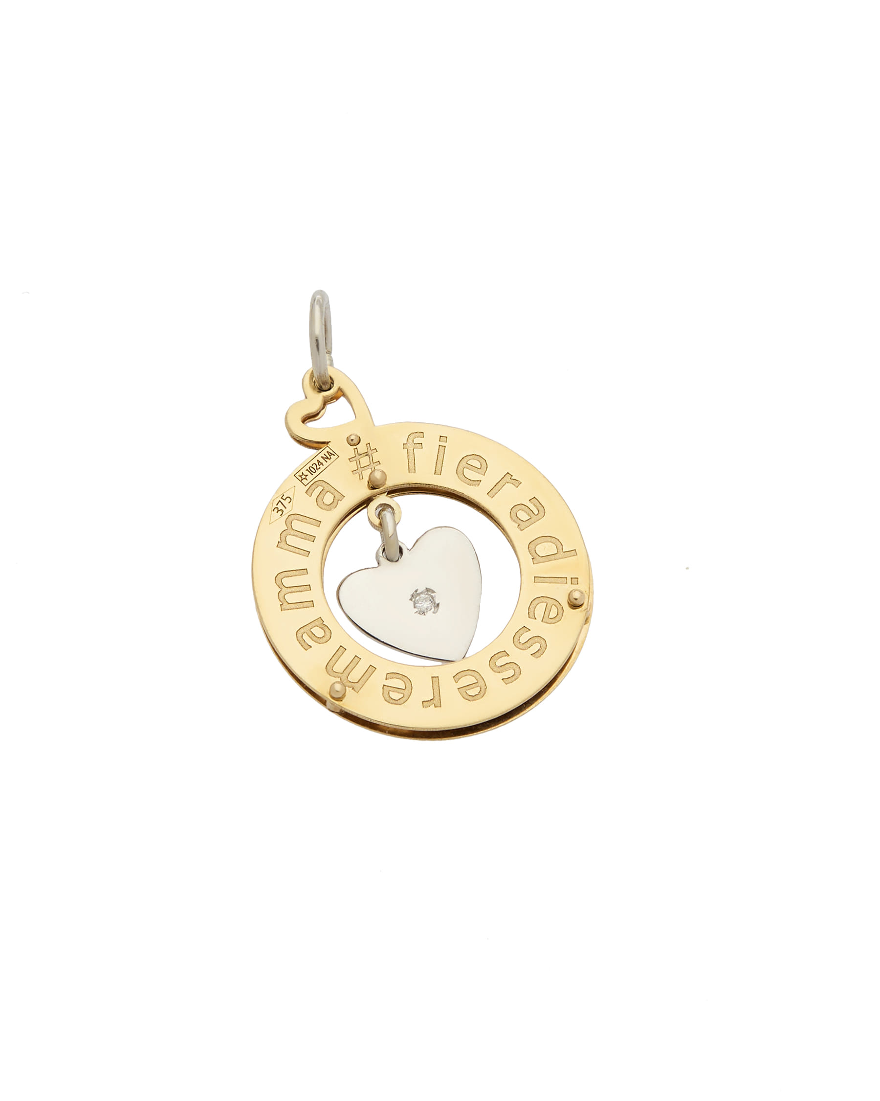 Ciondolo le bebé fiera di essere mamma in oro giallo e bianco con diamante-1