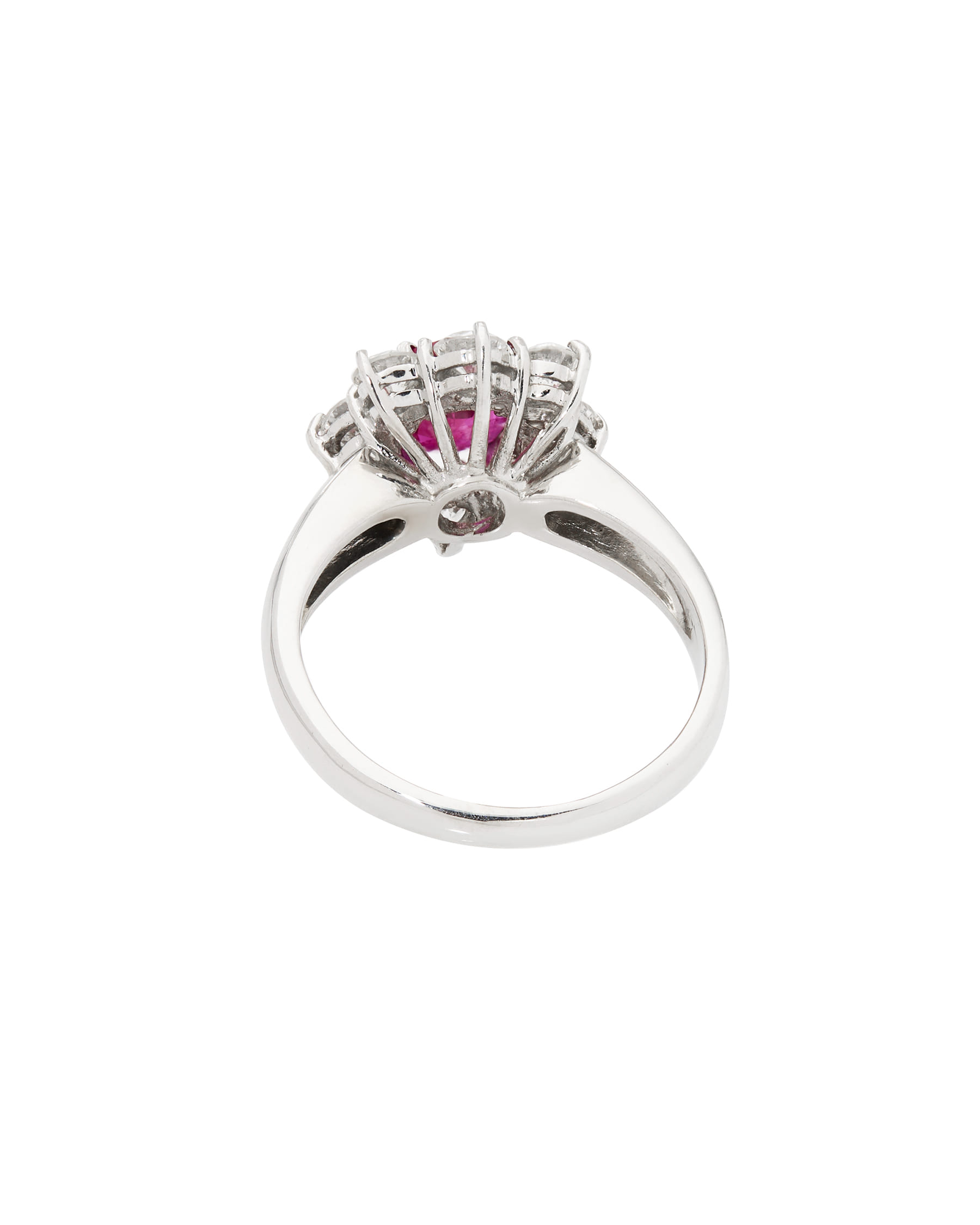 Anello fiore in oro bianco con rubino e diamanti-3