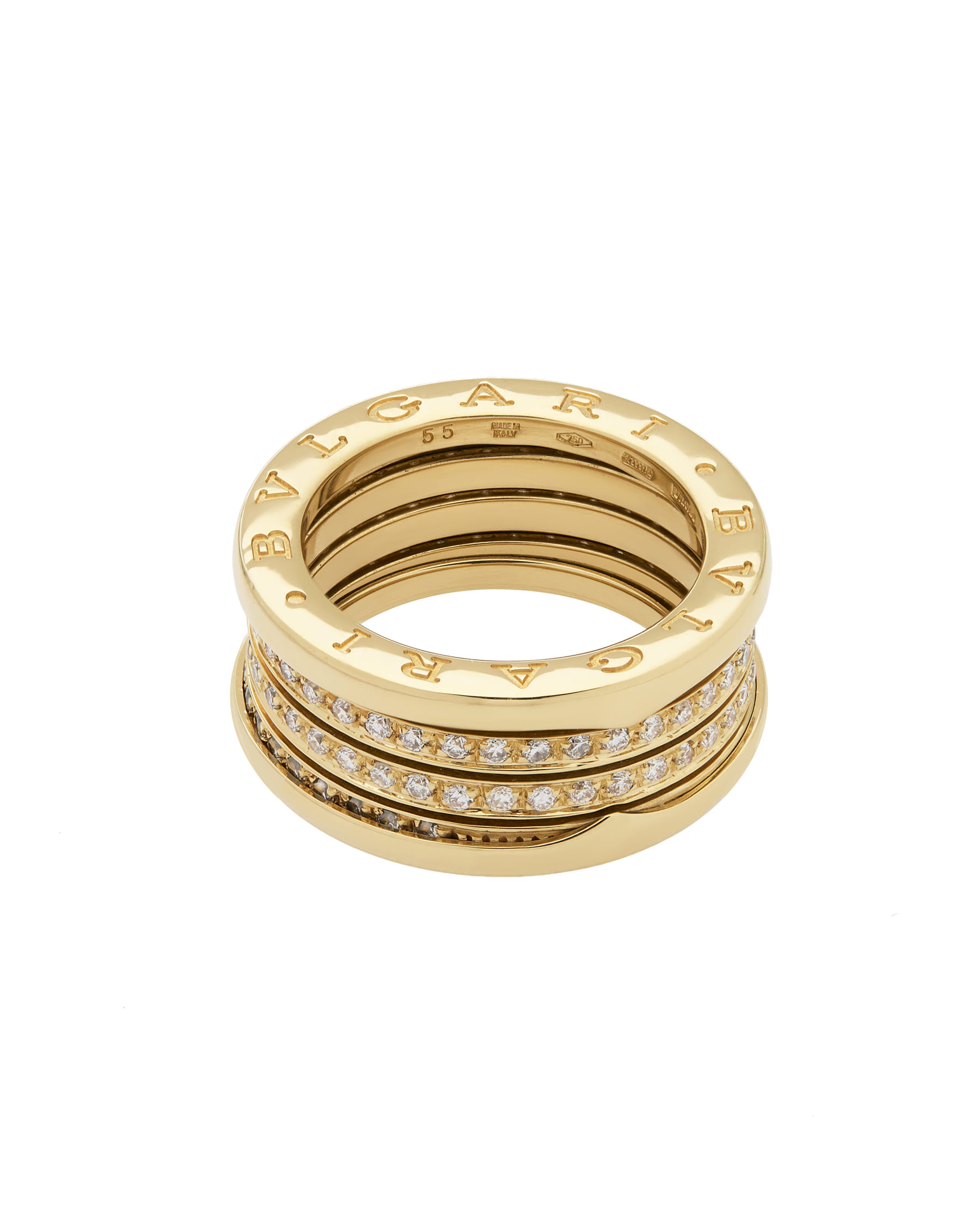 Anello bulgari b.zero1 4 fasce in oro giallo con diamanti-2