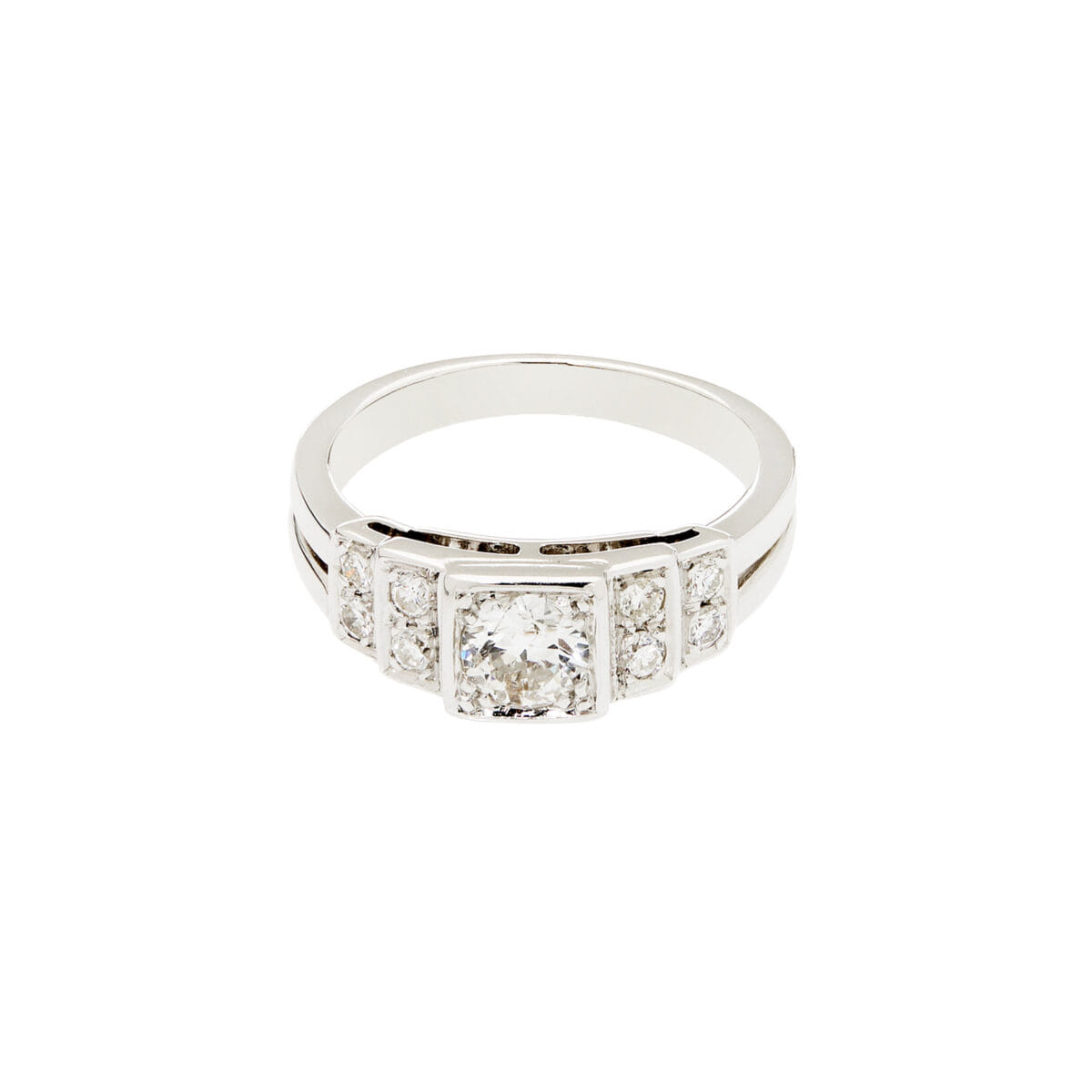 Anello stile art decò in oro bianco con diamanti-1