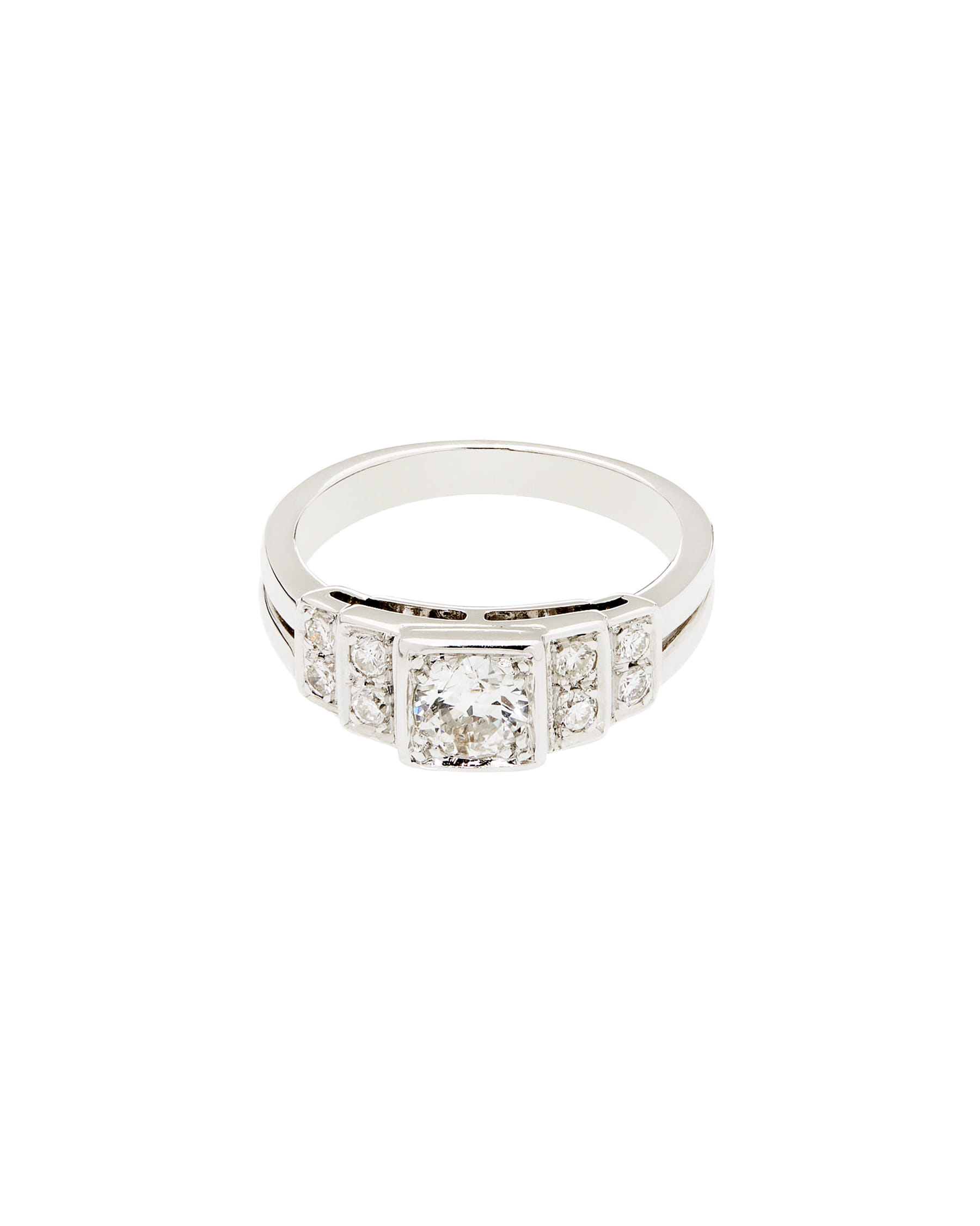 Anello stile art decò in oro bianco con diamanti-1