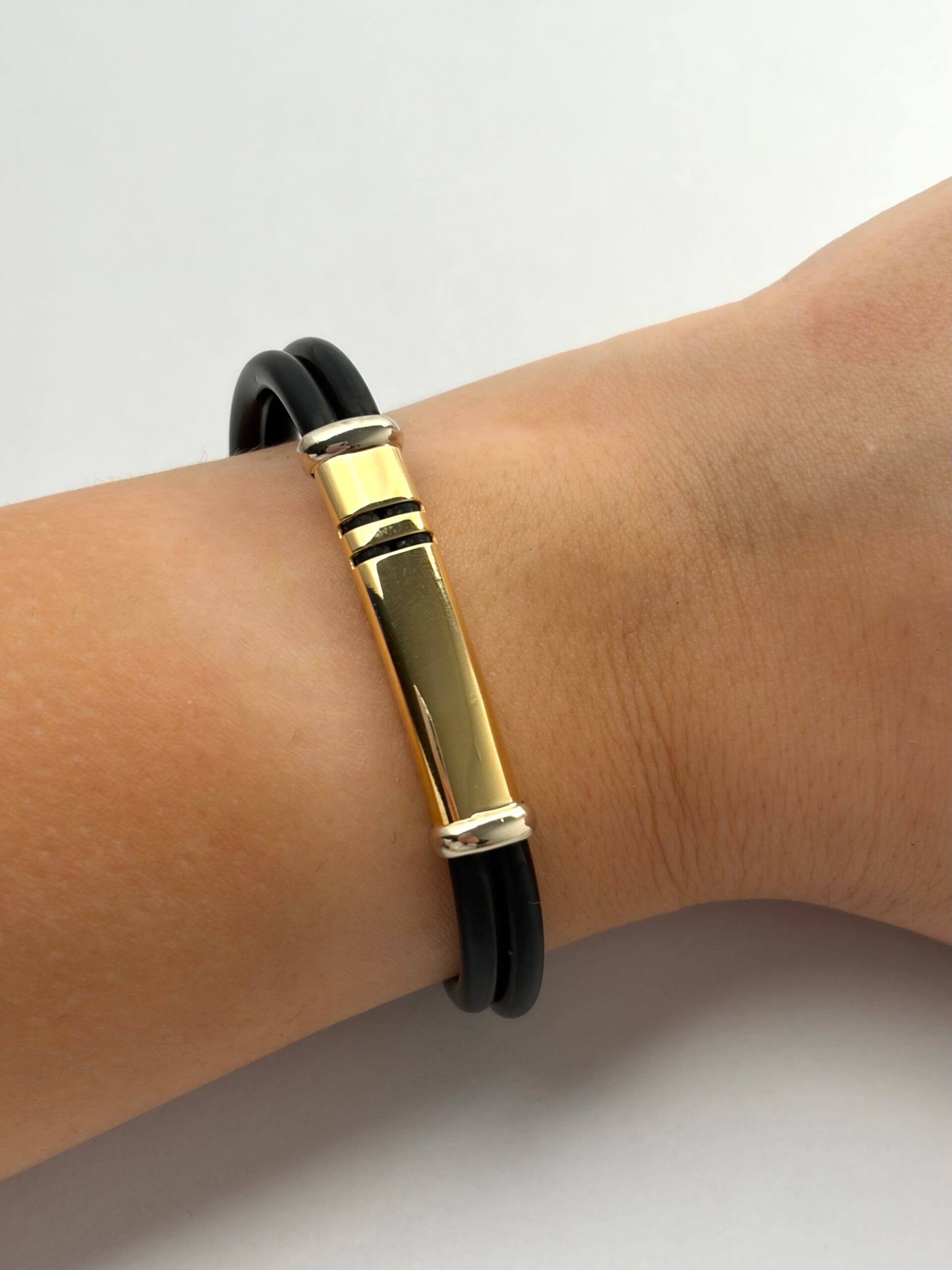 Bracciale caucciù oro giallo e bianco-3