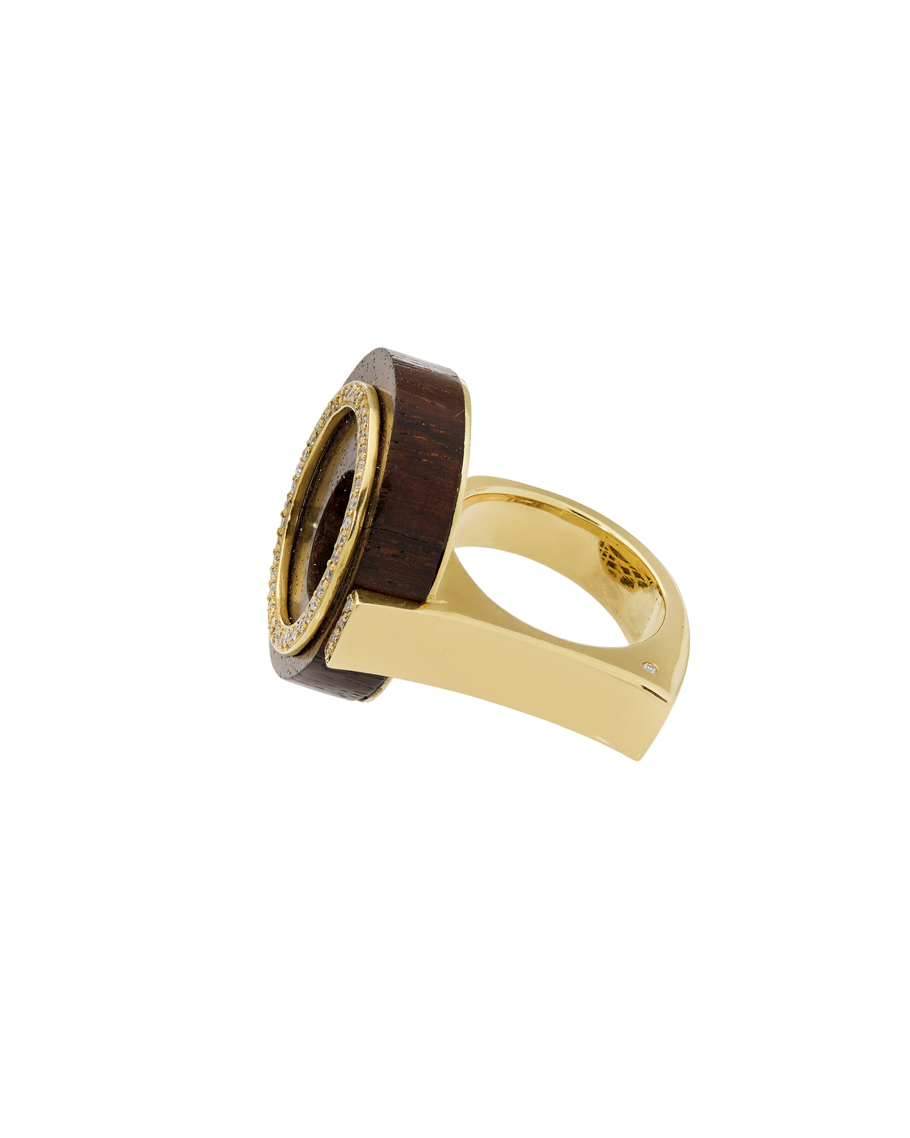 Anello di design in legno, oro giallo e diamanti-2