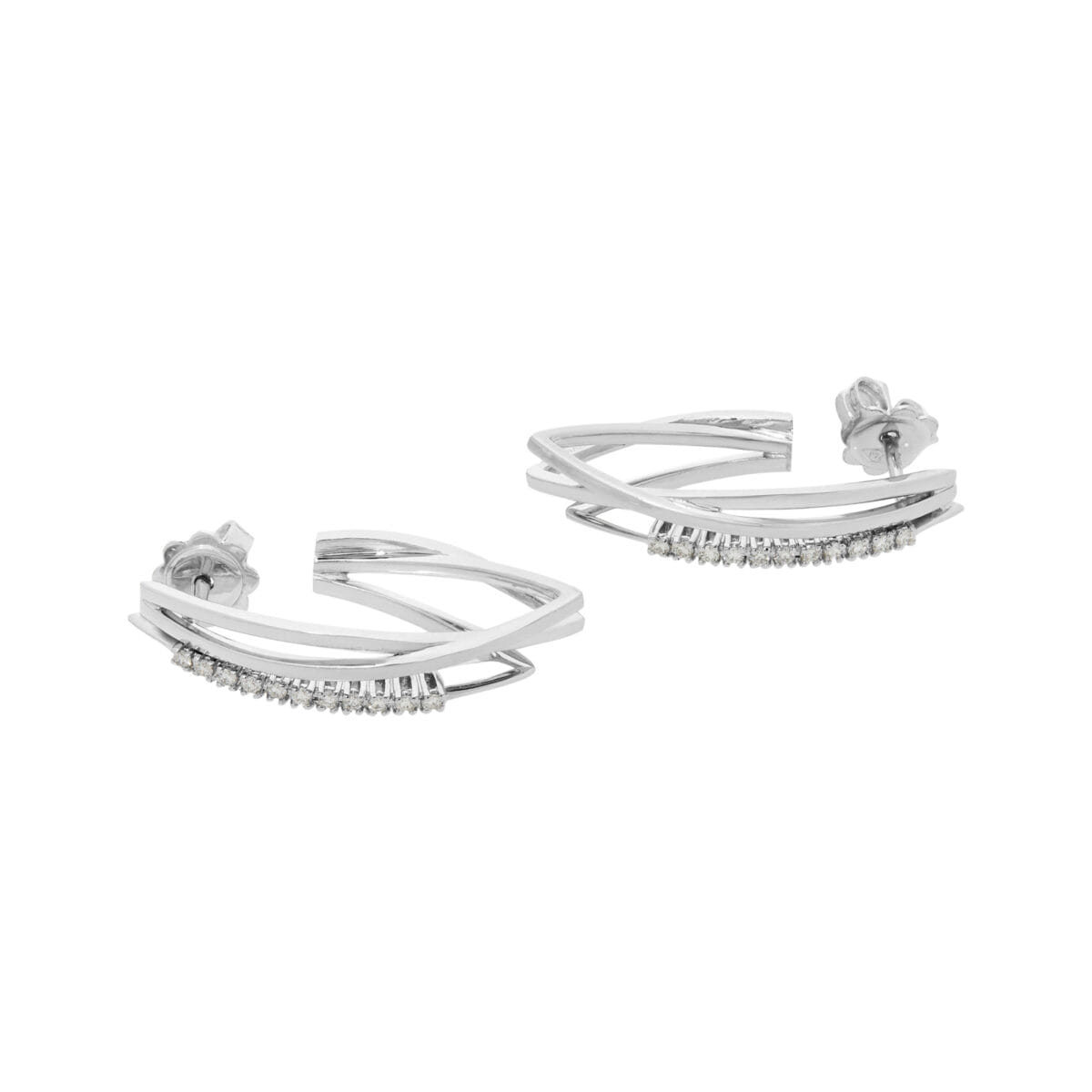Orecchini cerchio in oro bianco con v intrecciata con diamanti-1