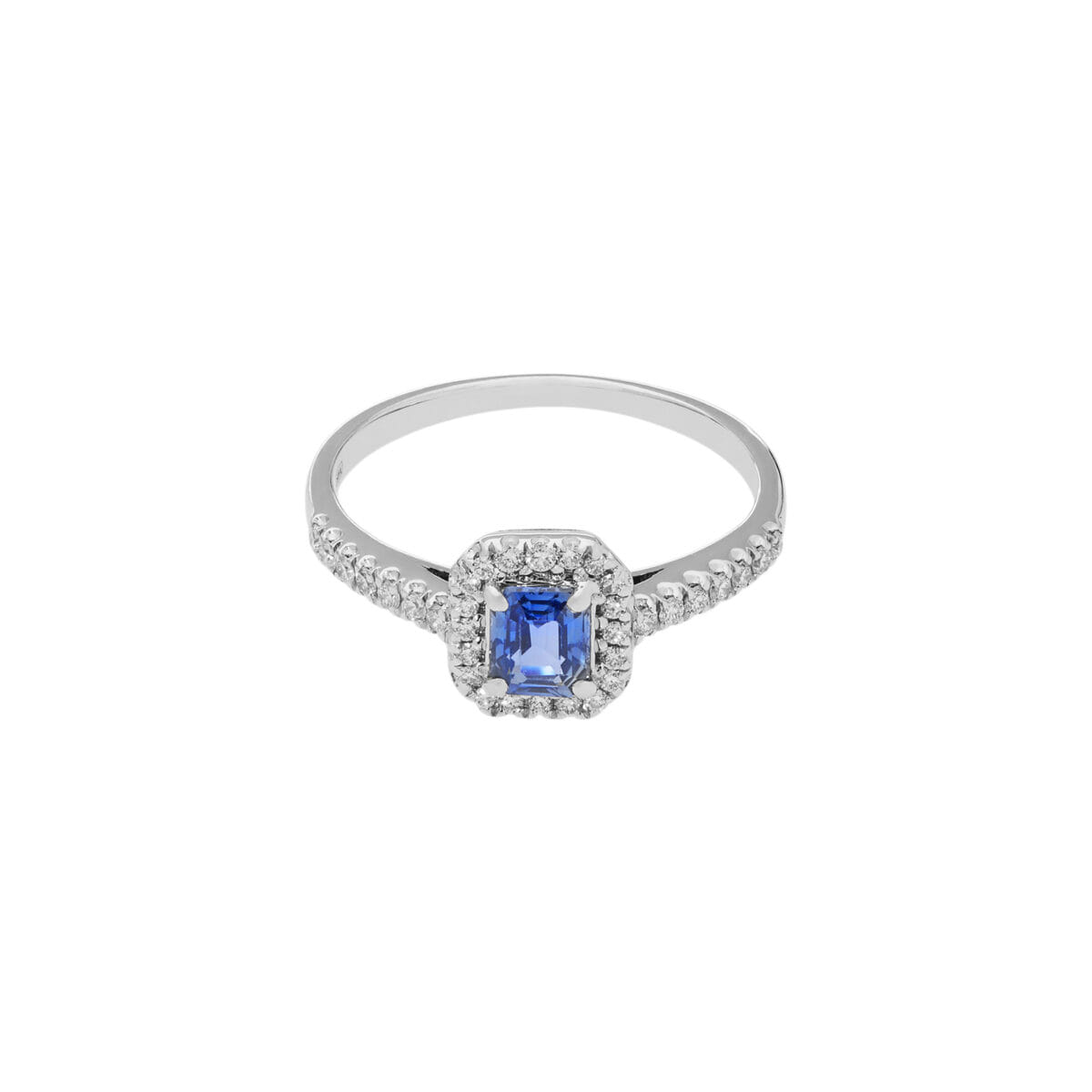 Anello oro bianco con zaffiro blu e diamanti-1
