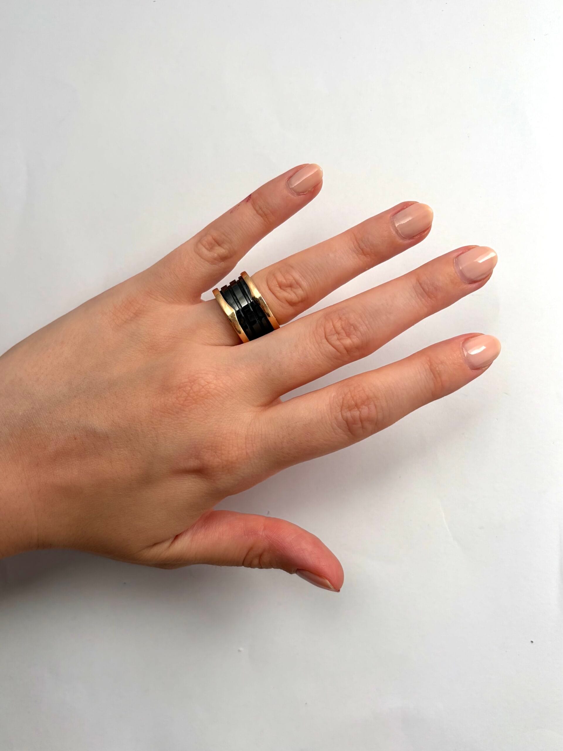 Anello bulgari bzero1 in oro rosa e ceramica nera-3