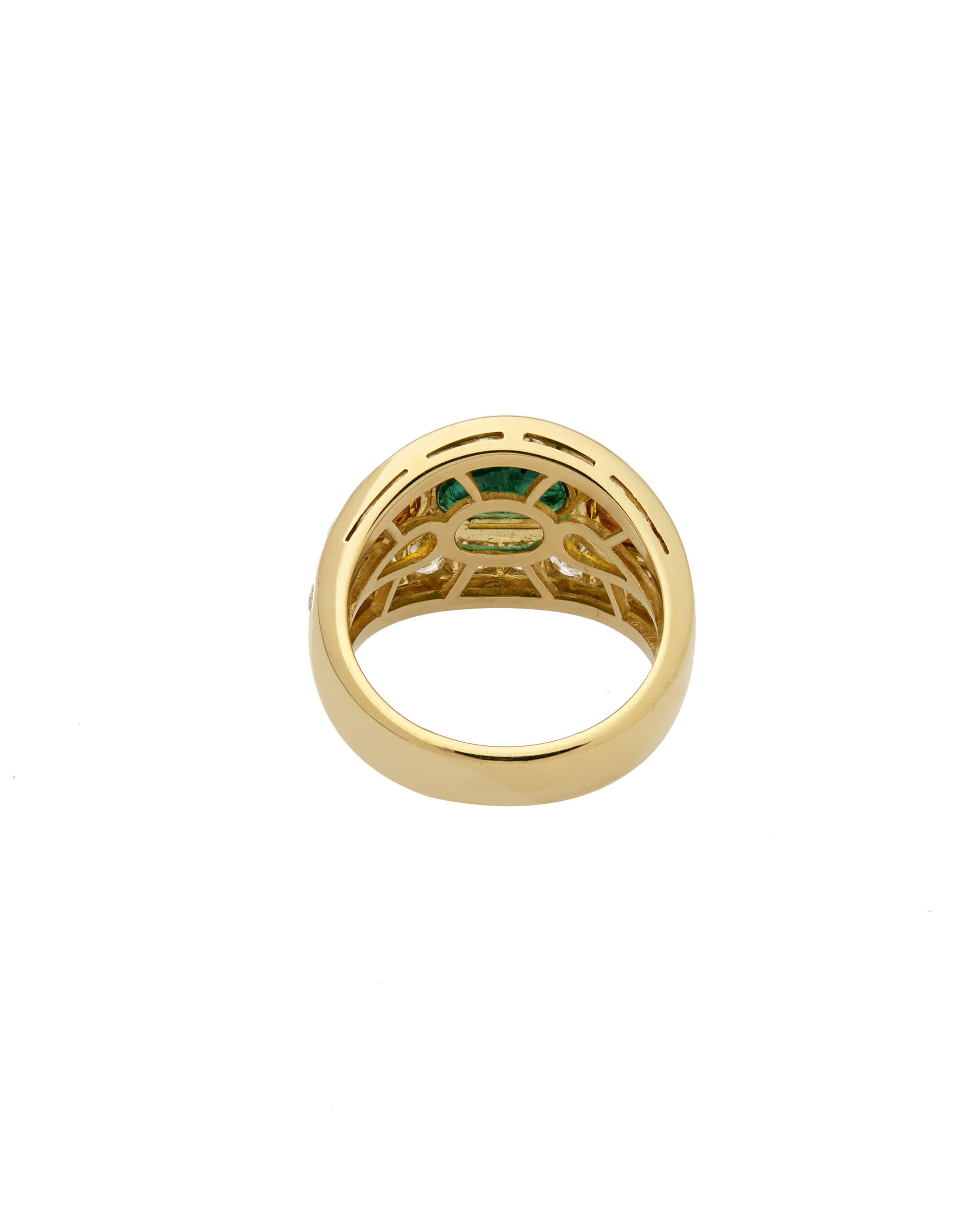 Anello fascia in oro giallo con smeraldo, diamanti e quarzi citrini-3