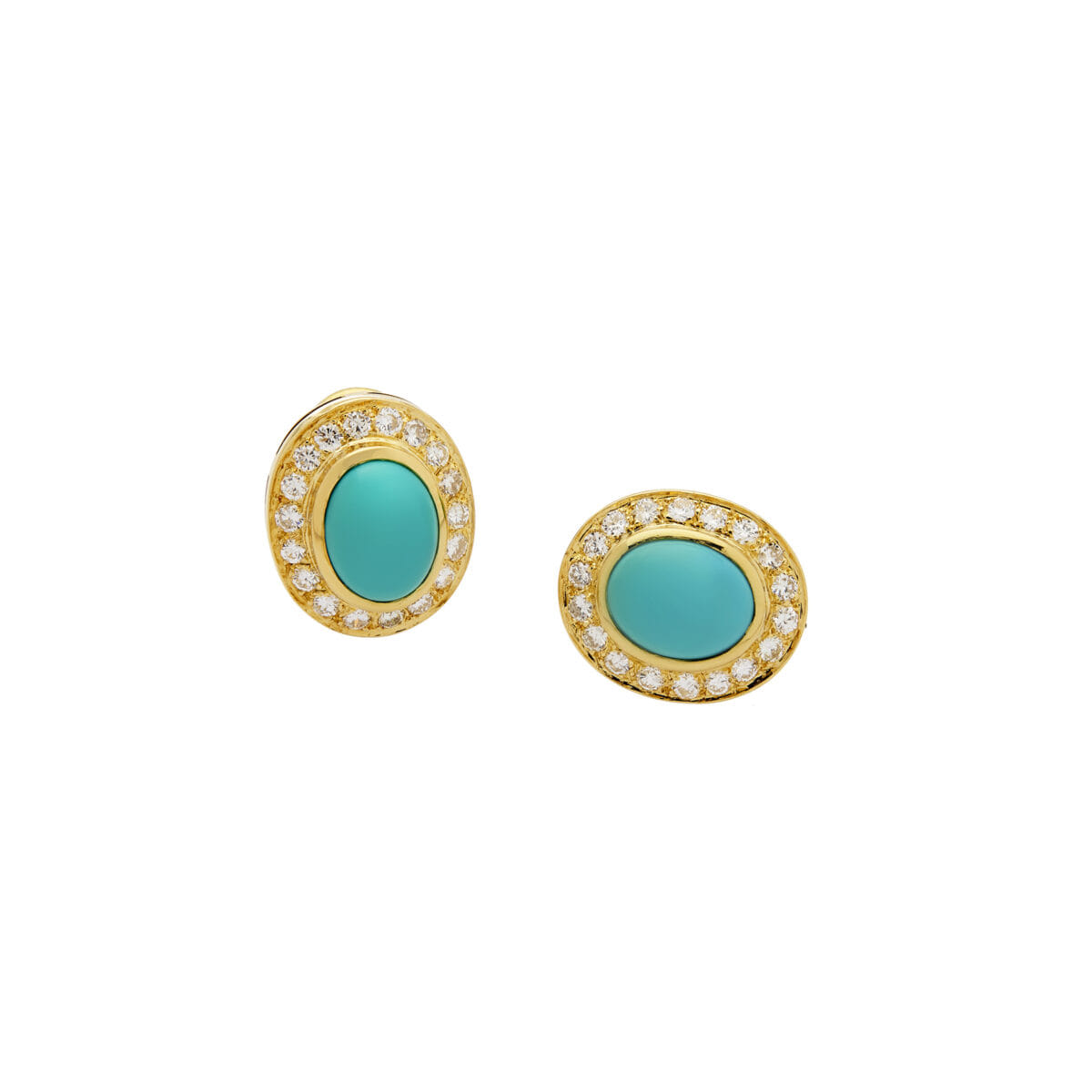 Orecchini clip in oro giallo con turchesi e diamanti-1