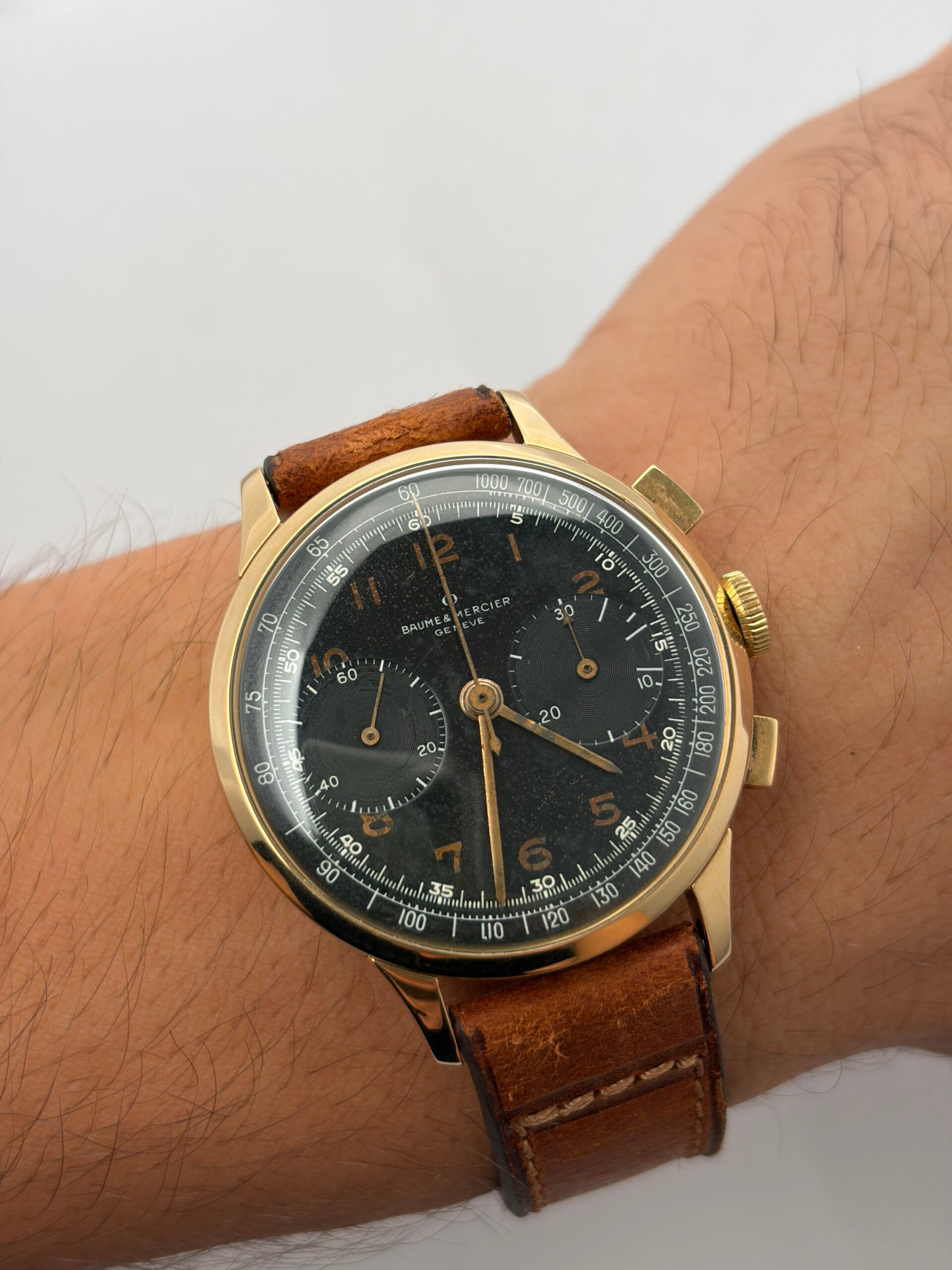 Baume & mercier chronograph vintage oro 18kt cal l 148-9