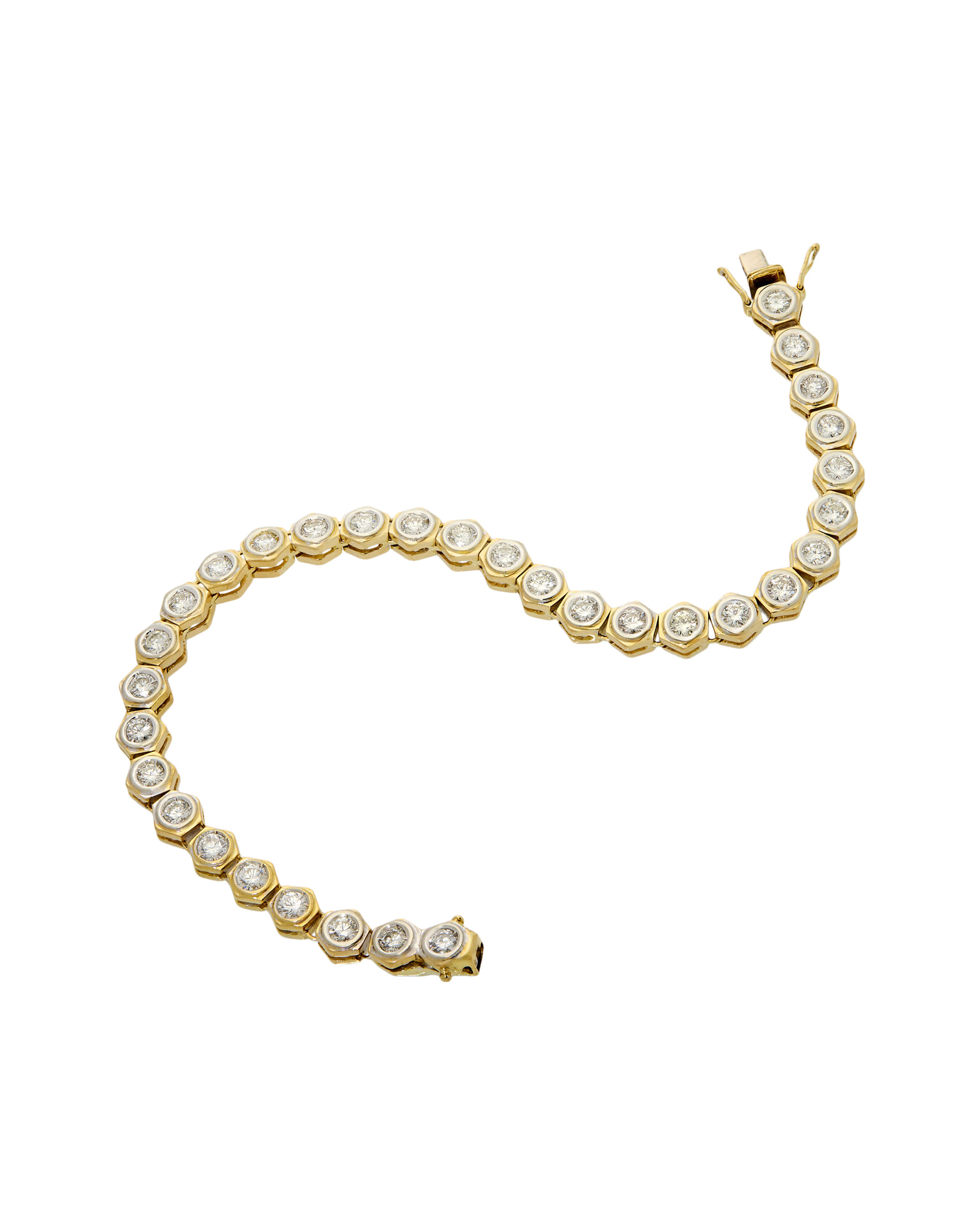 Bracciale tennis con castone esagonale in oro giallo e bianco con diamanti-2