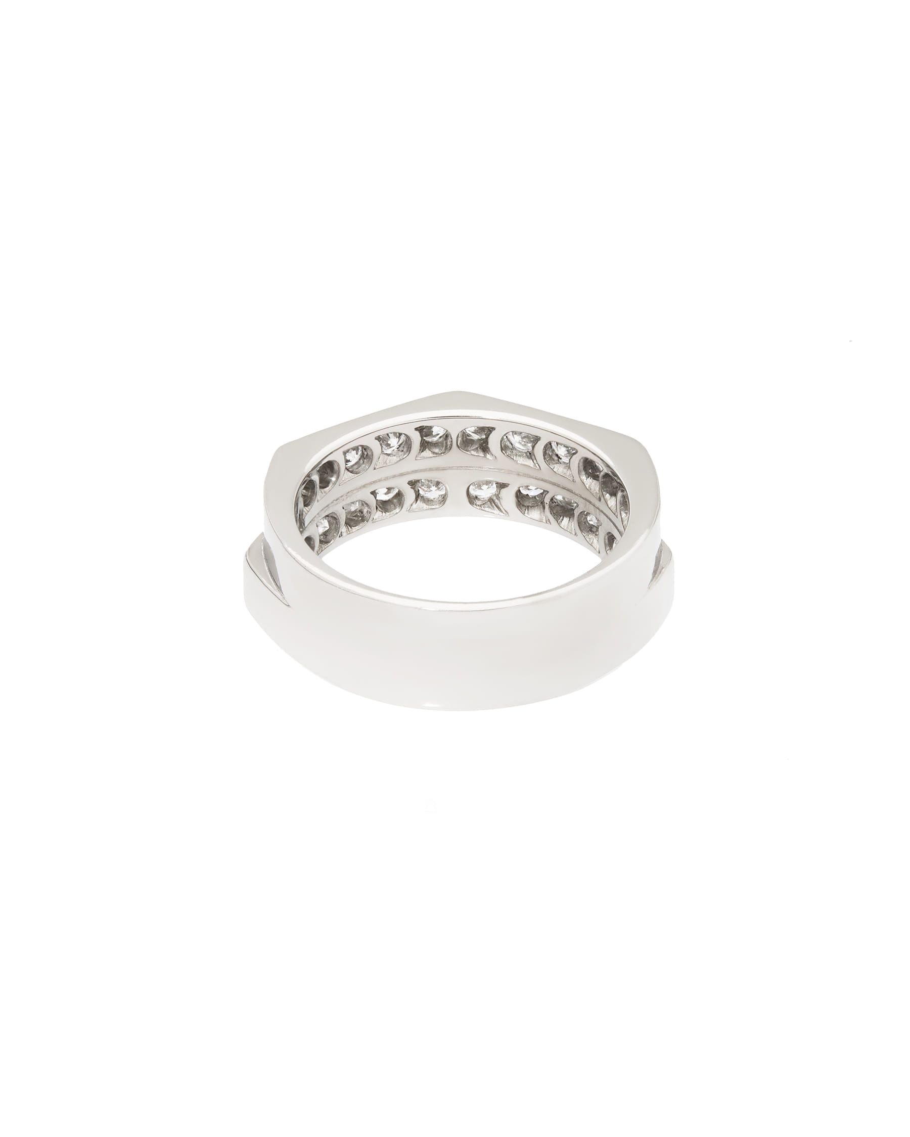 Anello doppia fascia geometrico in oro bianco con diamanti-3