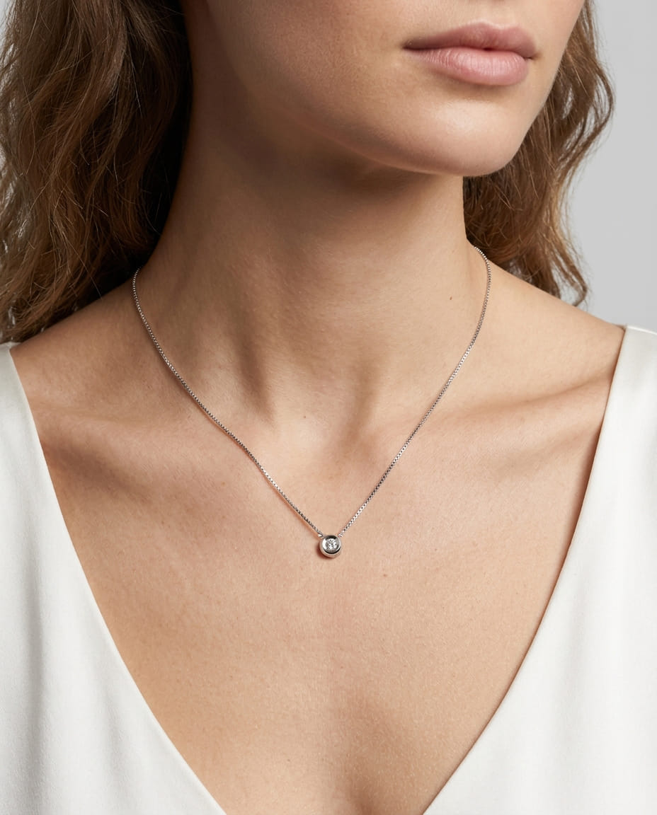 Catenina punto luce cipollino in oro bianco con diamante 0,10 ct-3