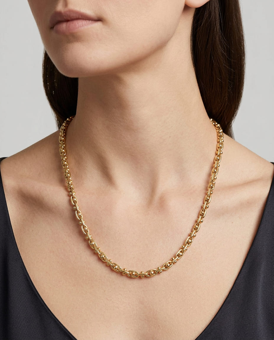 Collana maglia catena ovale con sfere in oro giallo-2