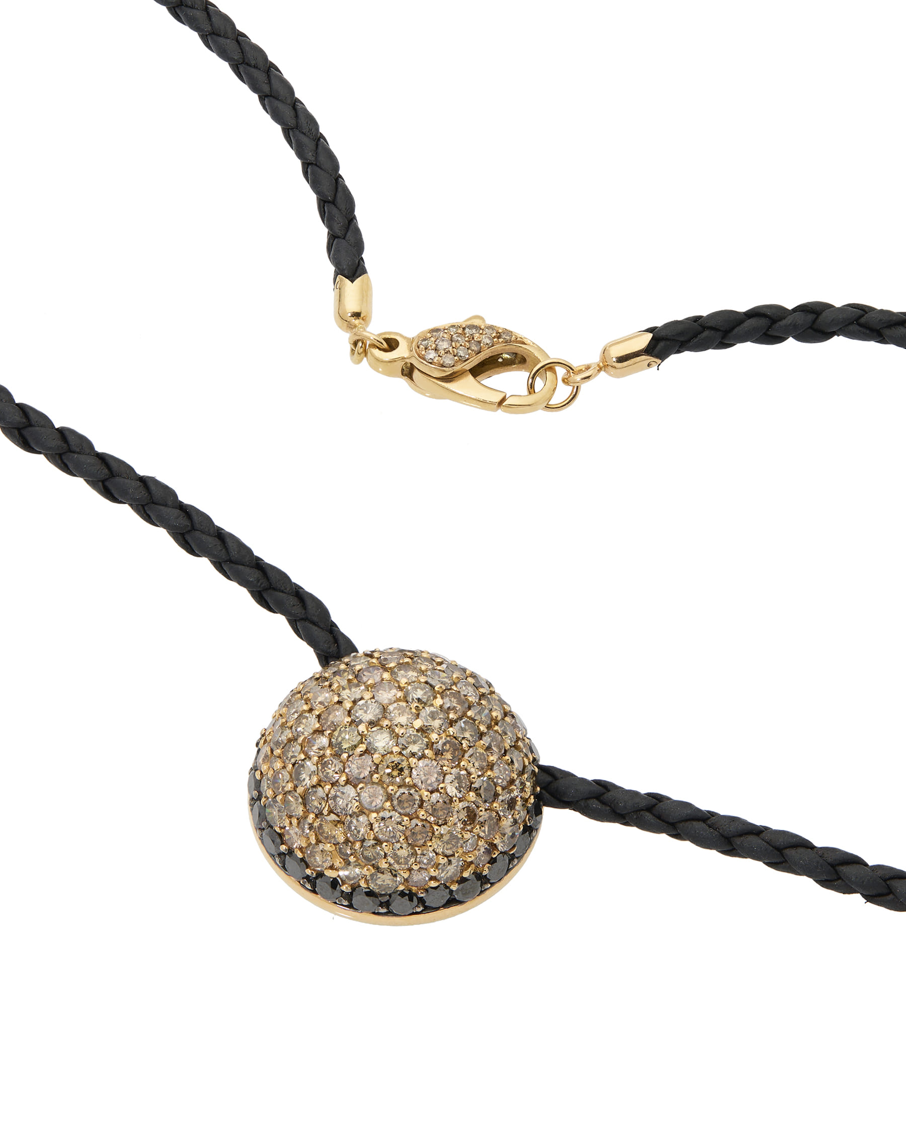 Collana con ciondolo a semi sfera in oro rosa e cordino in caucciù con diamanti brown e black-2