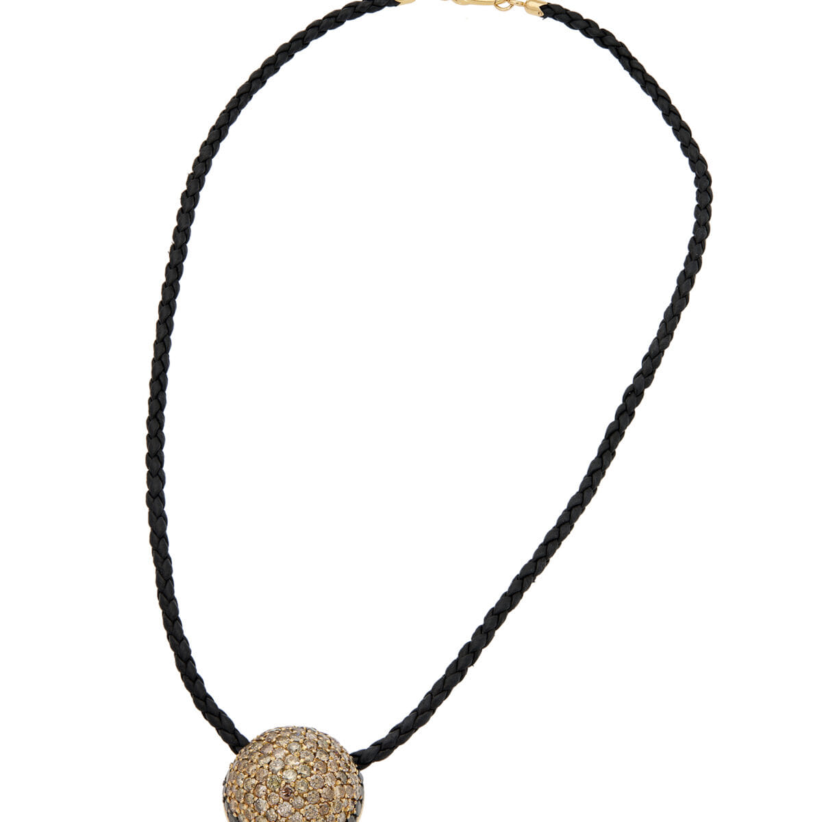 Collana con ciondolo a semi sfera in oro rosa e cordino in caucciù con diamanti brown e black-1