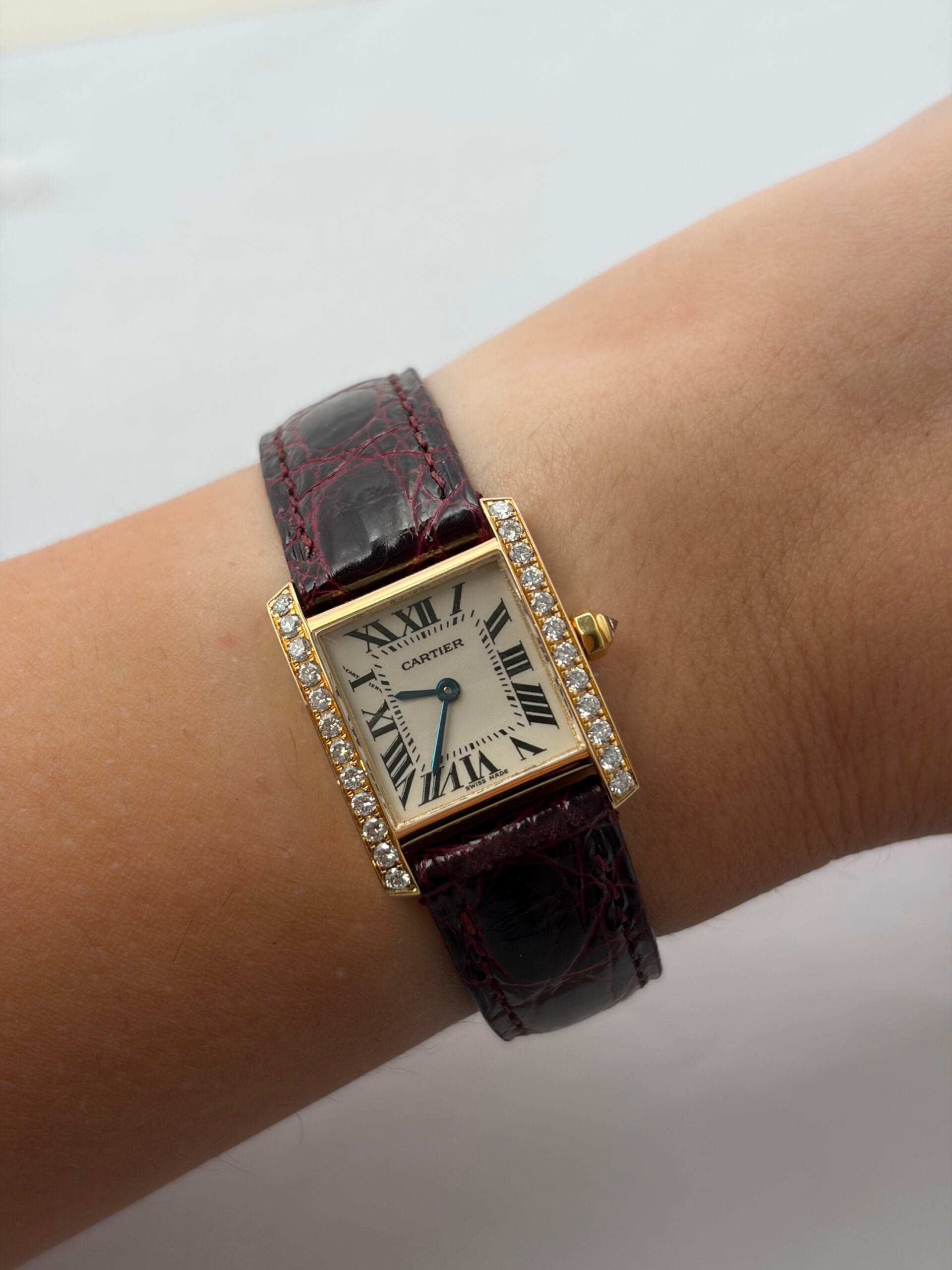 Cartier tank française ref 2385 yellow gold diamond bezel-8