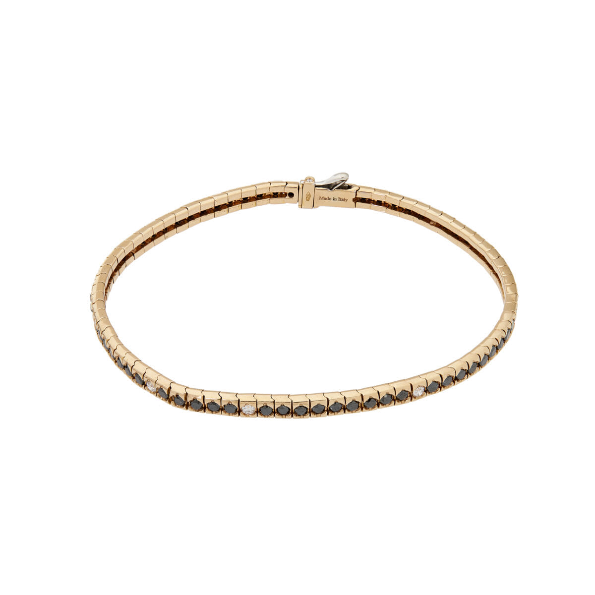 Bracciale tennis in oro rosa con diamanti neri e bianchi-1