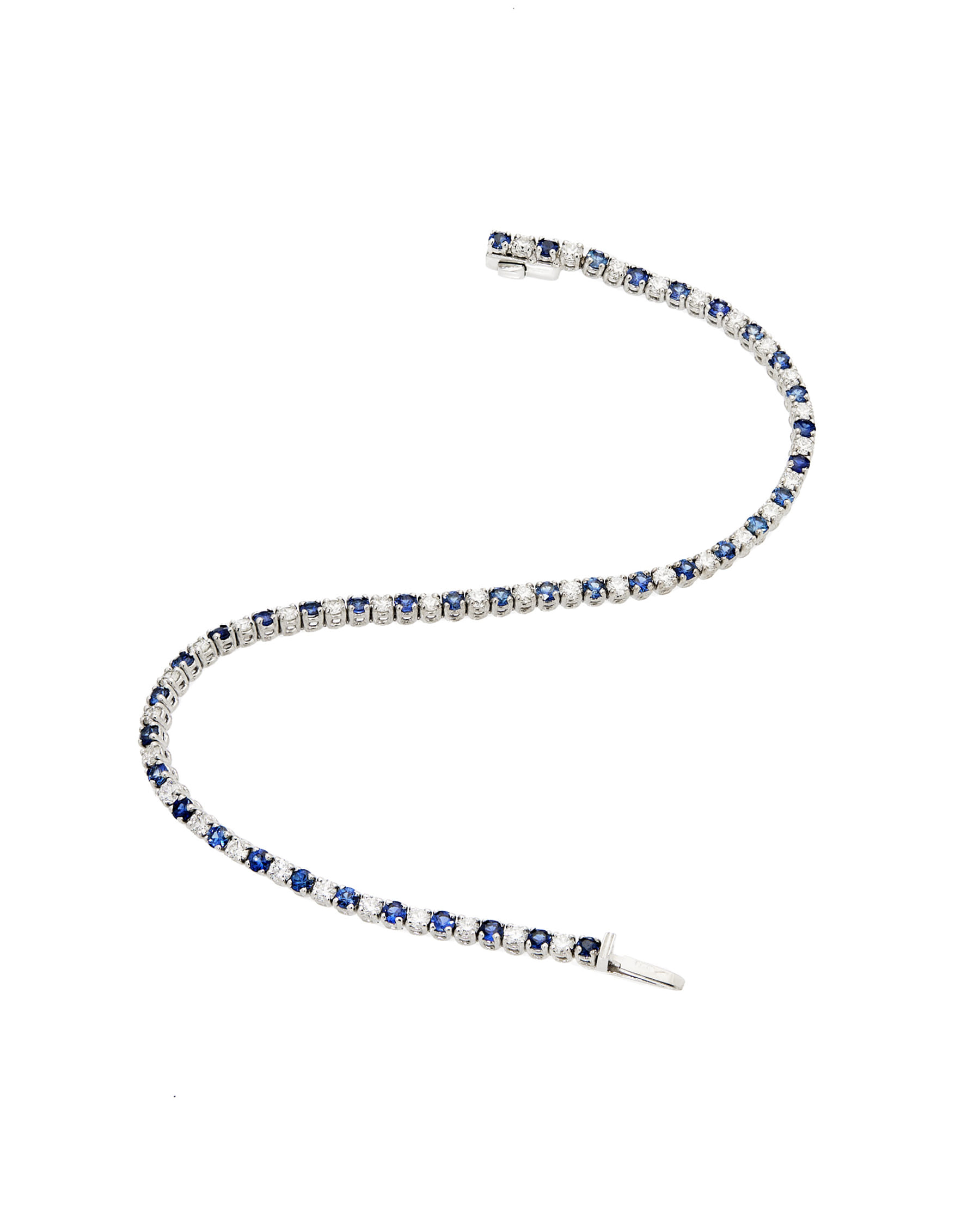 Bracciale tennis in oro bianco con diamanti e zaffiri-2