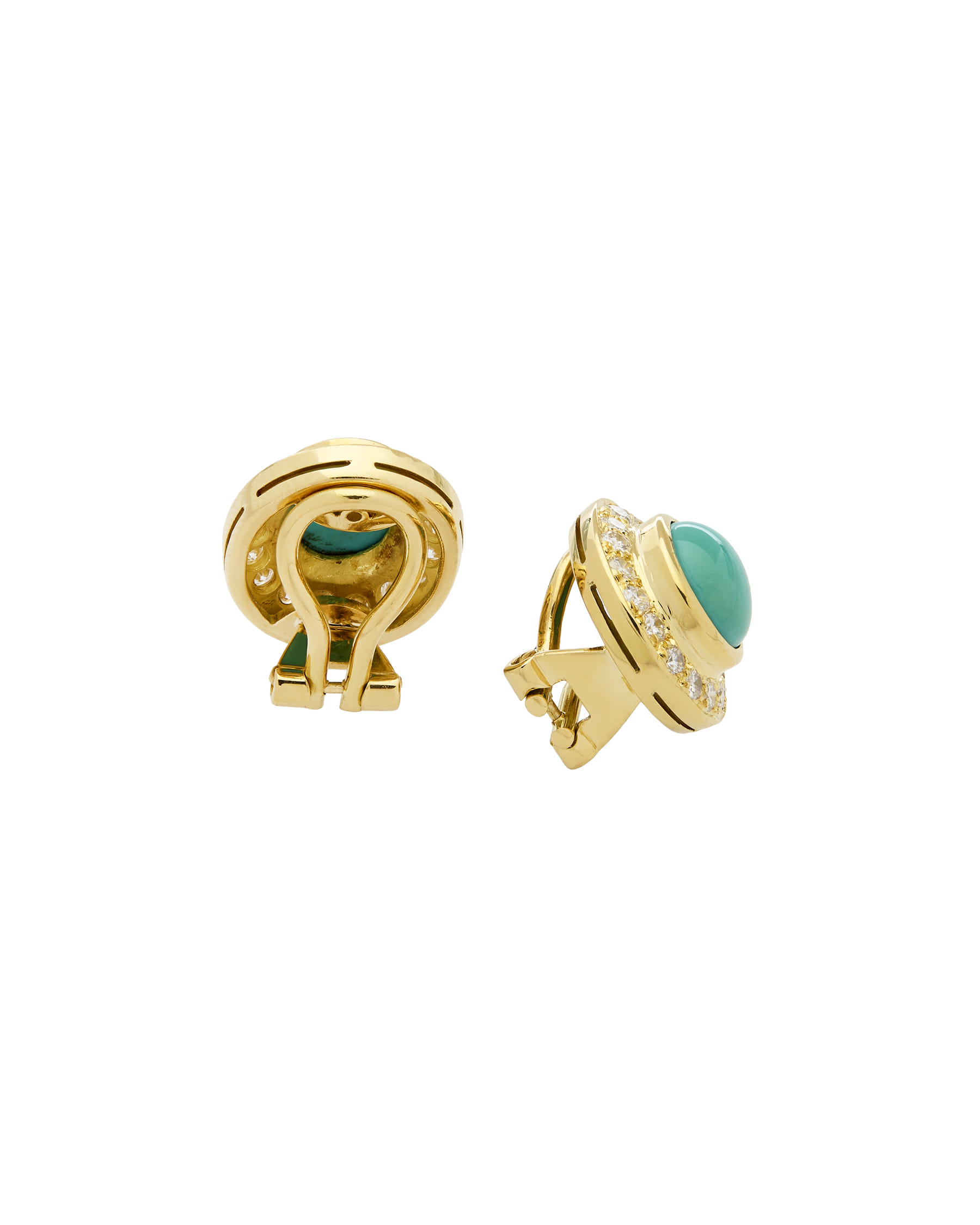 Orecchini clip in oro giallo con turchesi e diamanti-2