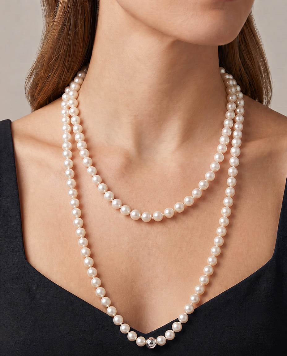 Collana di perle miluna con chiusura in oro bianco-3