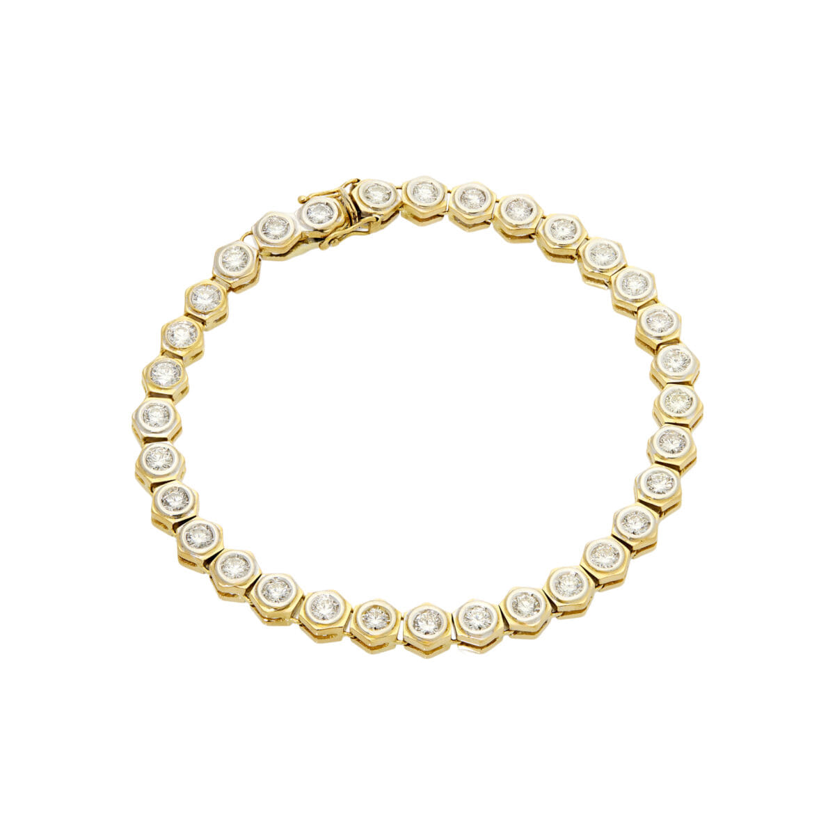 Bracciale tennis con castone esagonale in oro giallo e bianco con diamanti-1