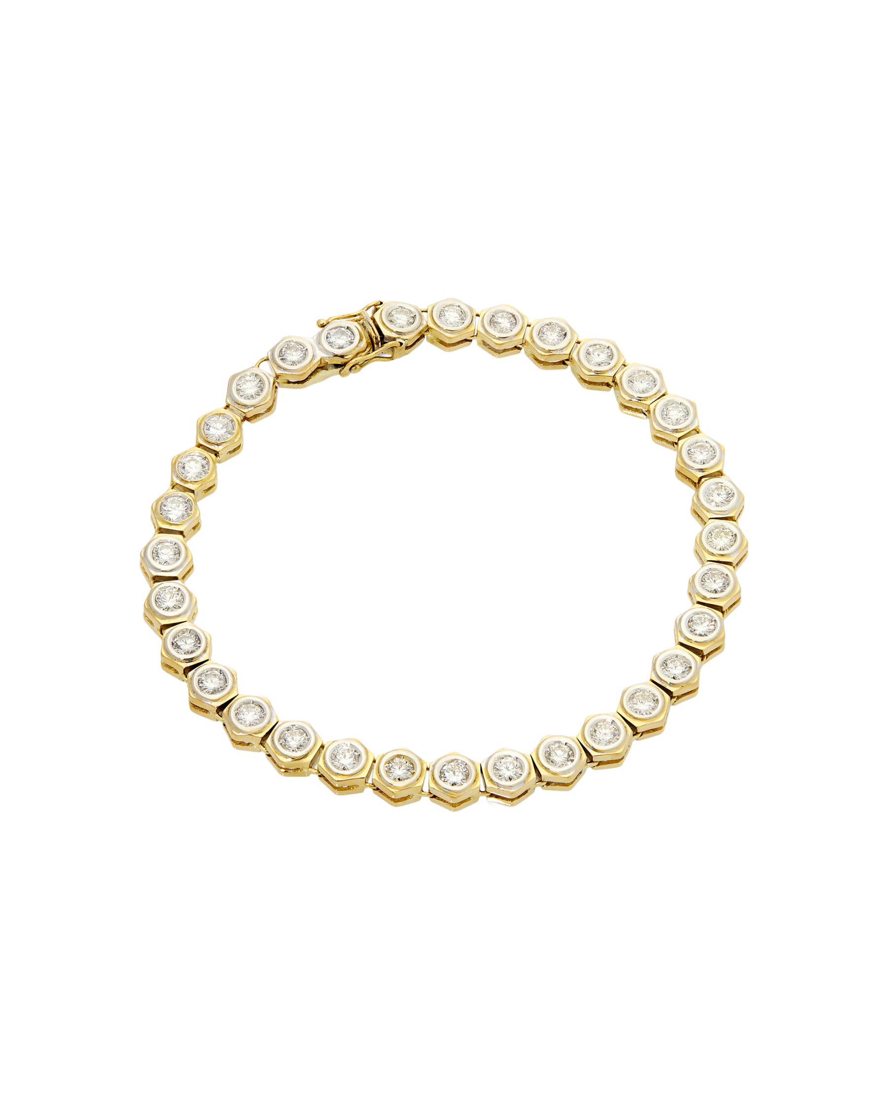 Bracciale tennis con castone esagonale in oro giallo e bianco con diamanti-1