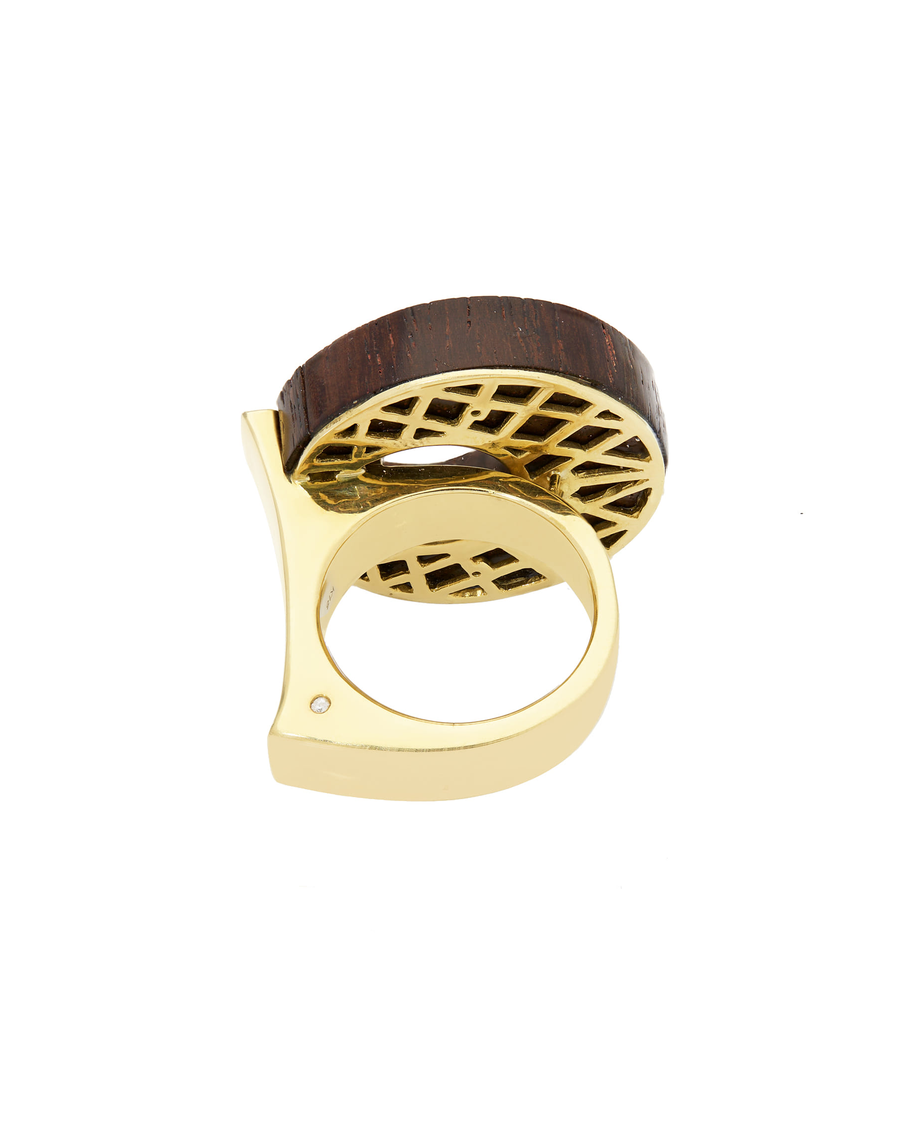 Anello di design in legno, oro giallo e diamanti-3