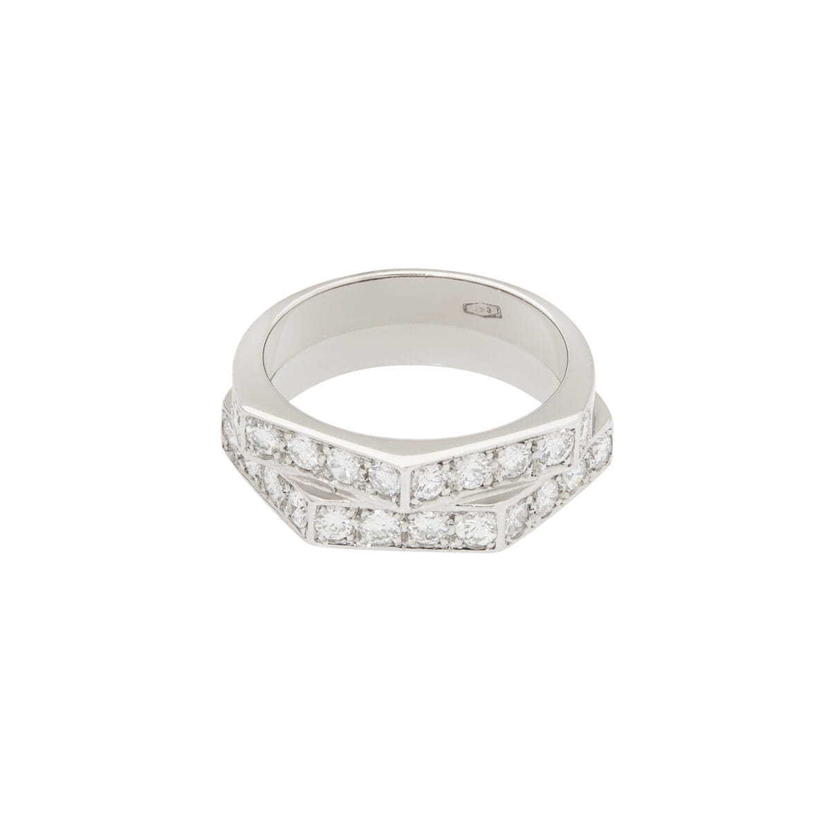 Anello doppia fascia geometrico in oro bianco con diamanti-1