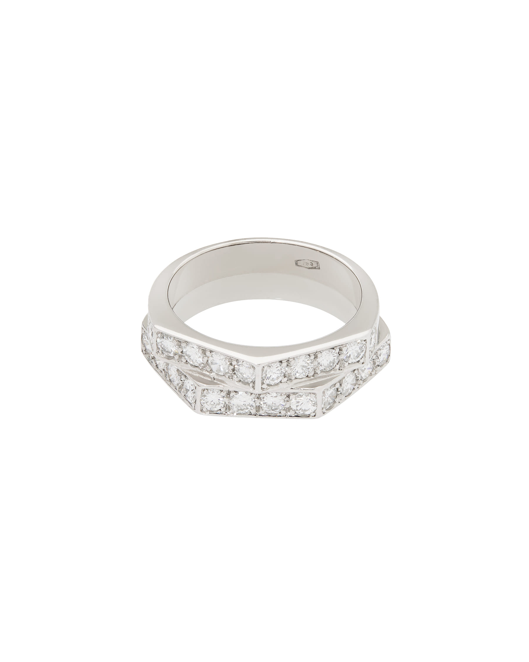 Anello doppia fascia geometrico in oro bianco con diamanti-1