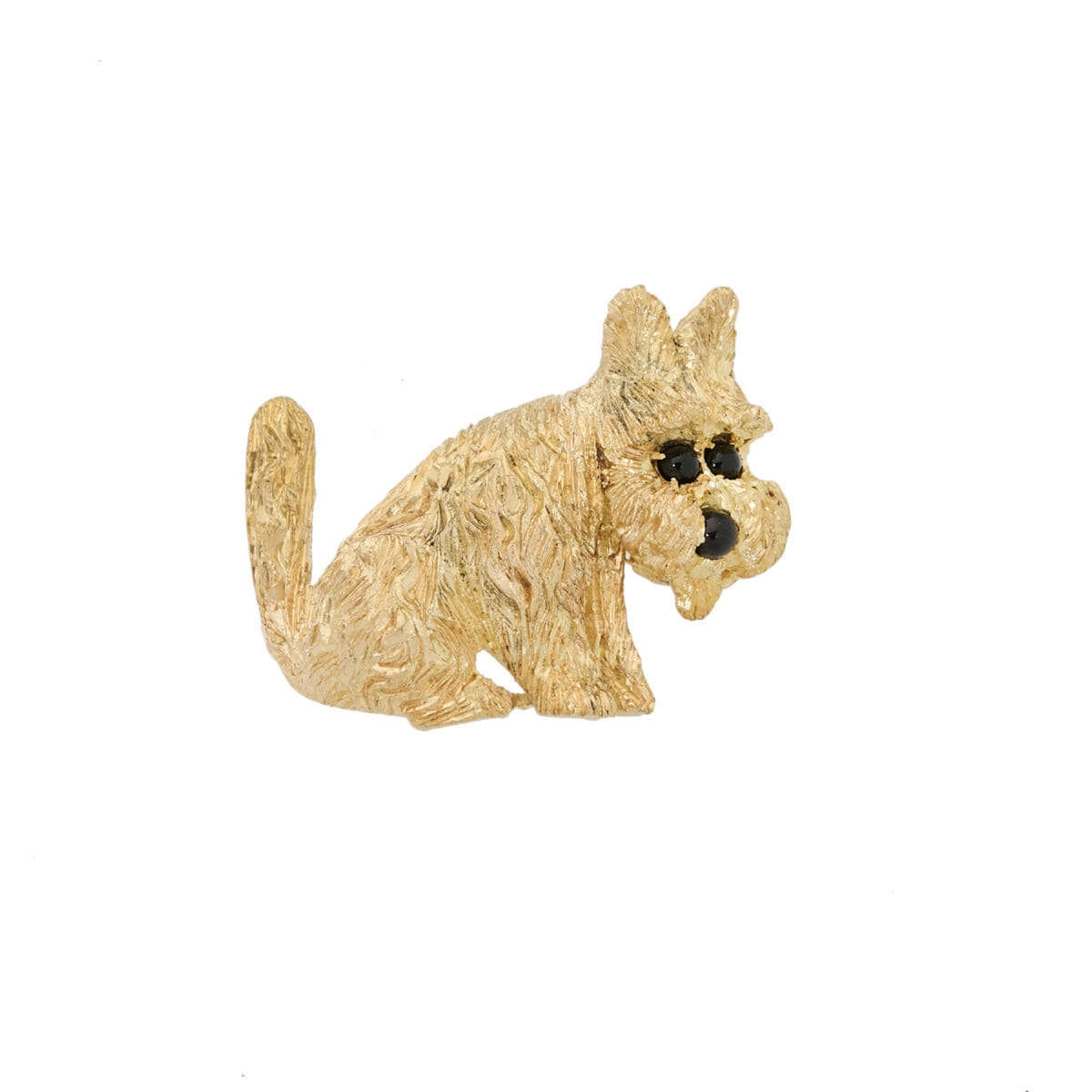 Spilla vintage cane terrier in oro giallo con onice-1