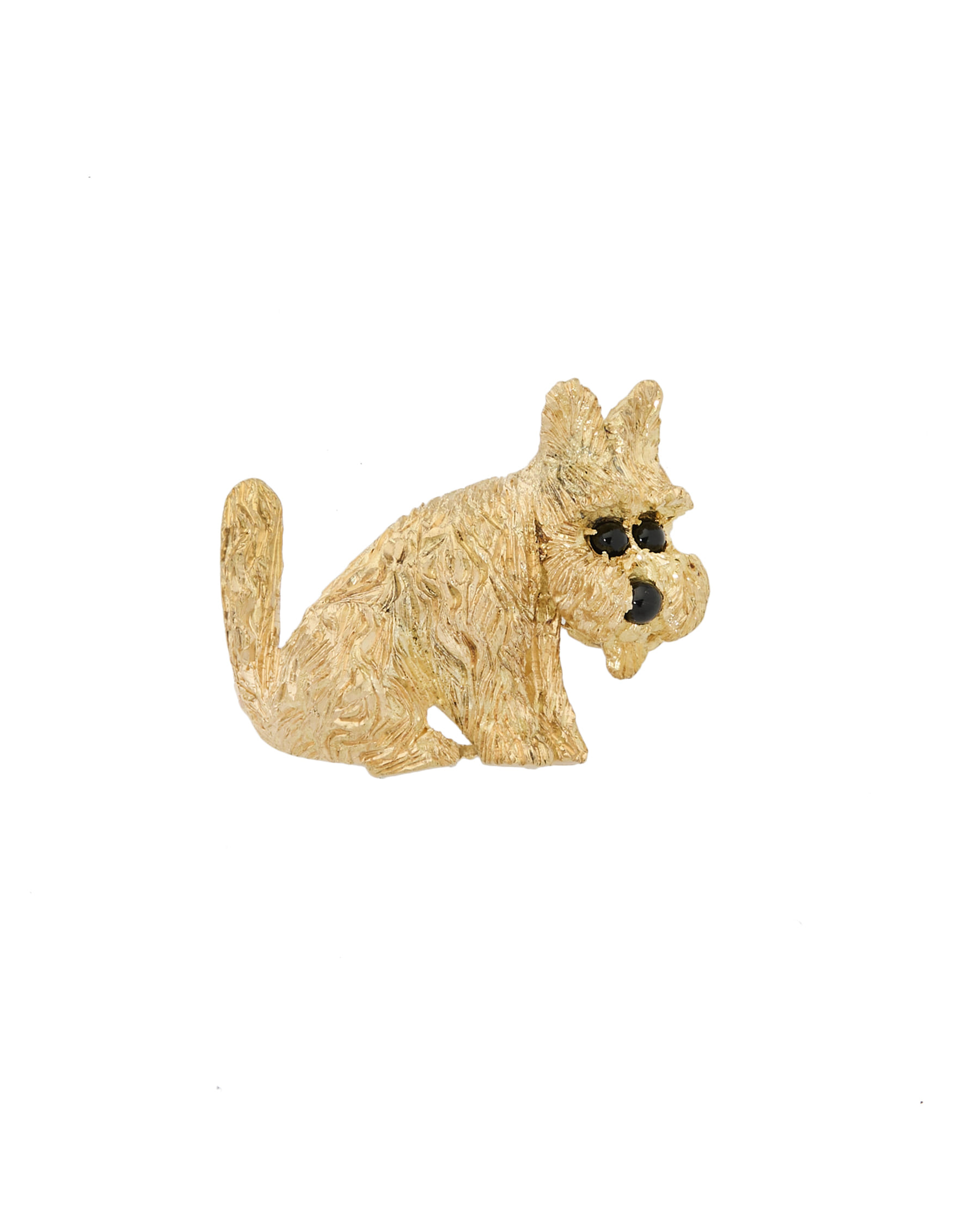 Spilla vintage cane terrier in oro giallo con onice-1