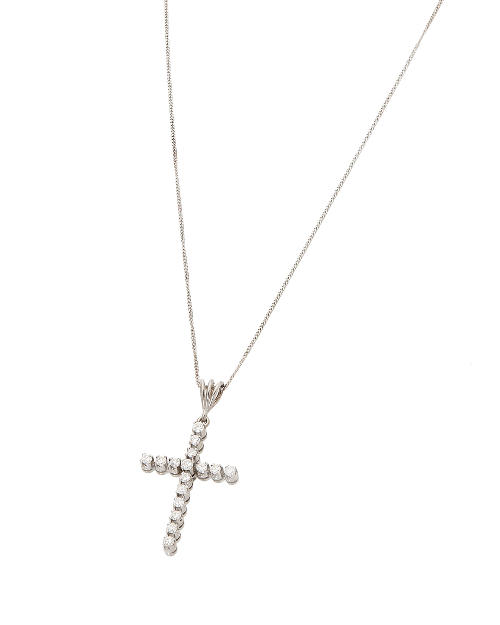 Collana in oro bianco con ciondolo croce con diamanti-1