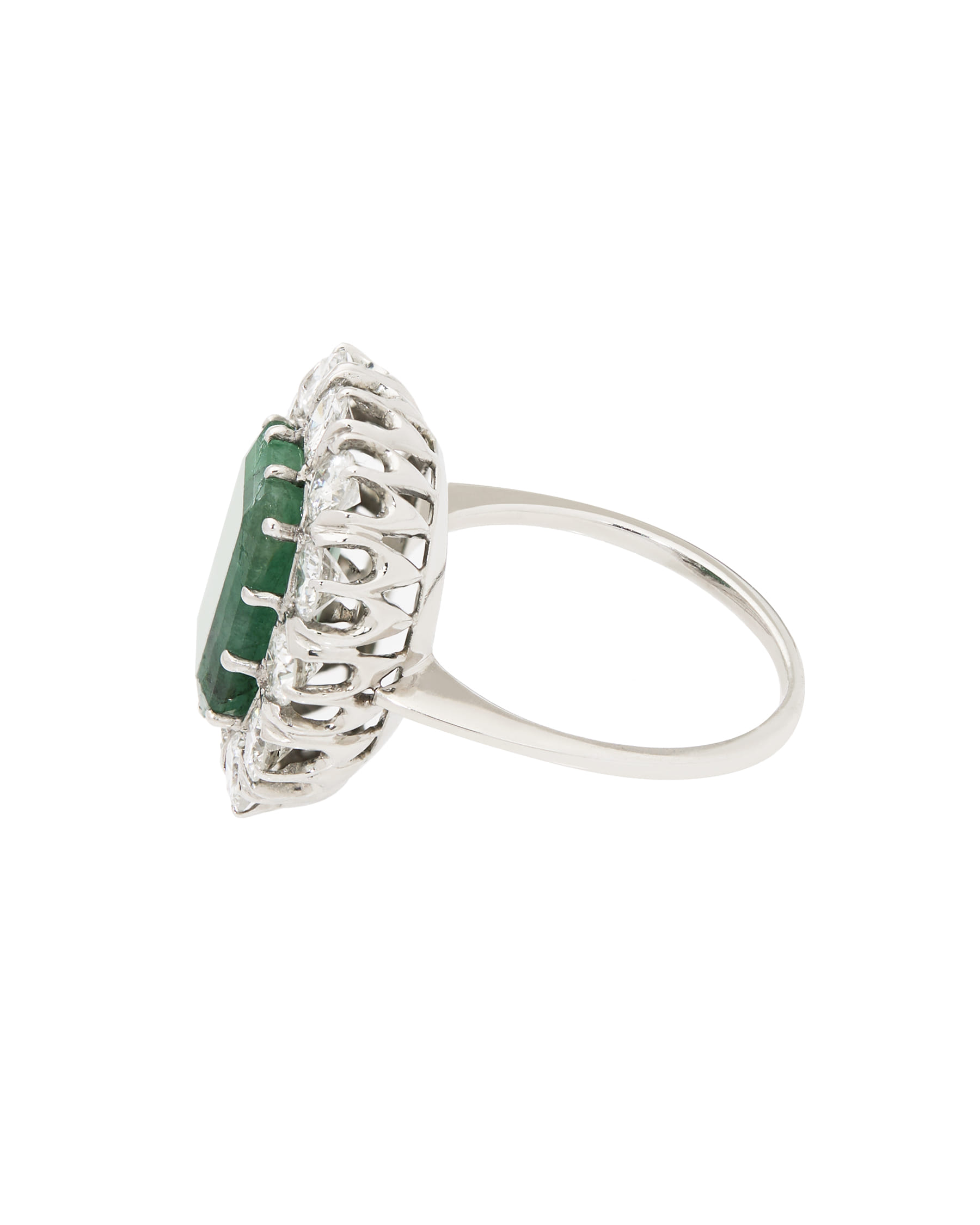 Anello fiore in oro bianco con radice di smeraldo e diamanti-2