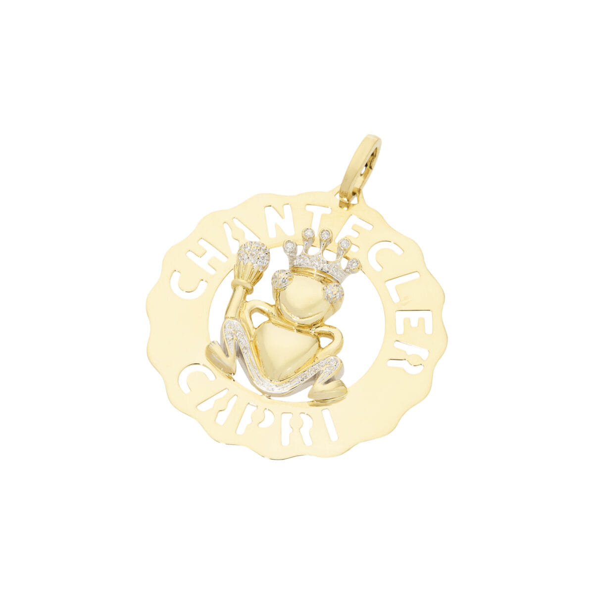 Ciondolo principe ranocchio chantecler capri in oro giallo e bianco con diamanti-1