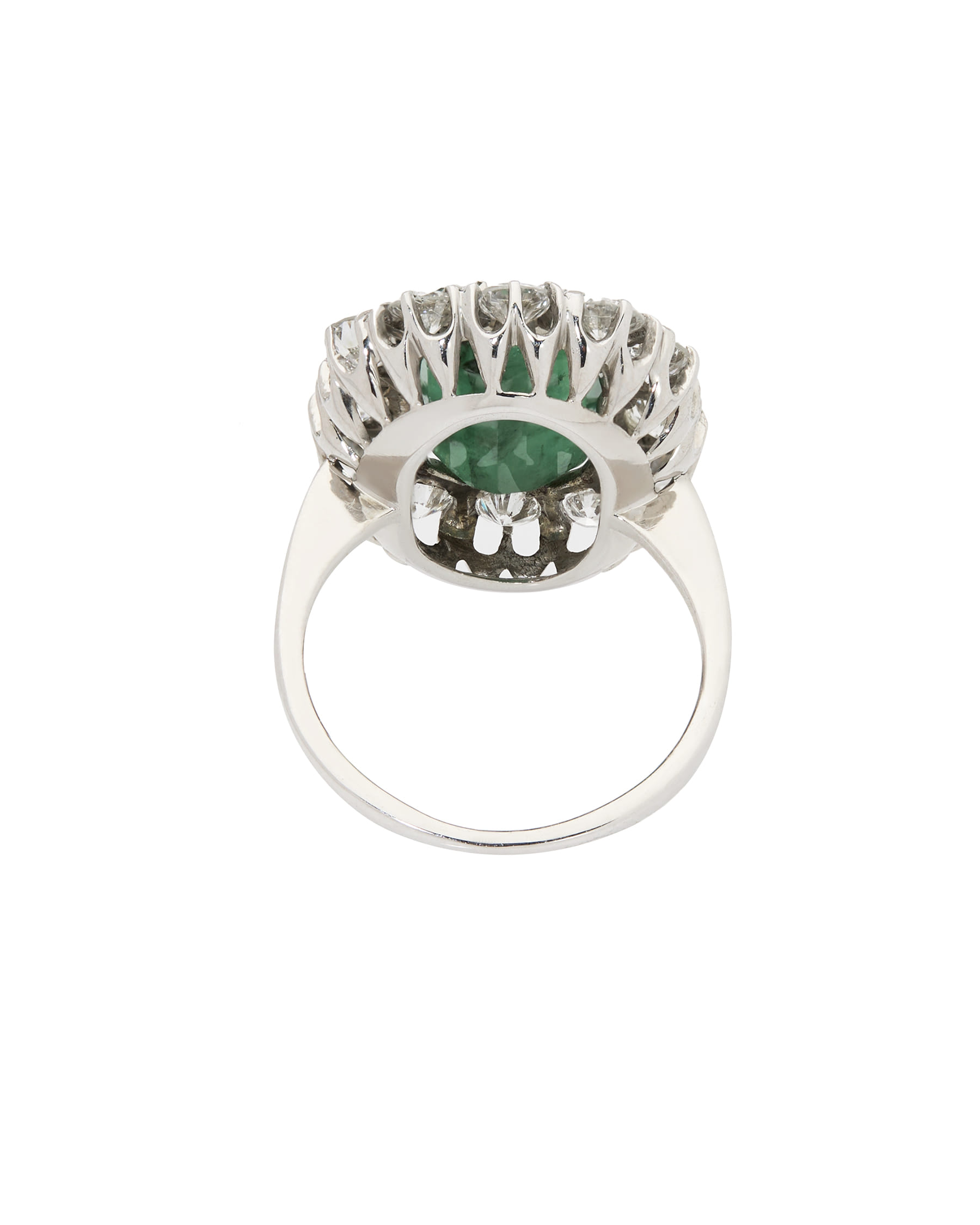 Anello fiore in oro bianco con radice di smeraldo e diamanti-3