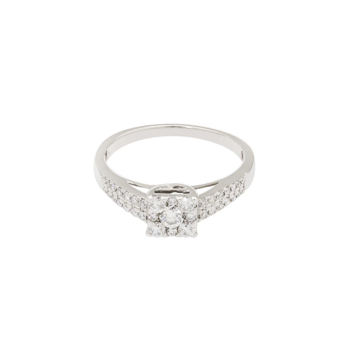 Anello solitario in oro bianco con pavé di diamanti-1