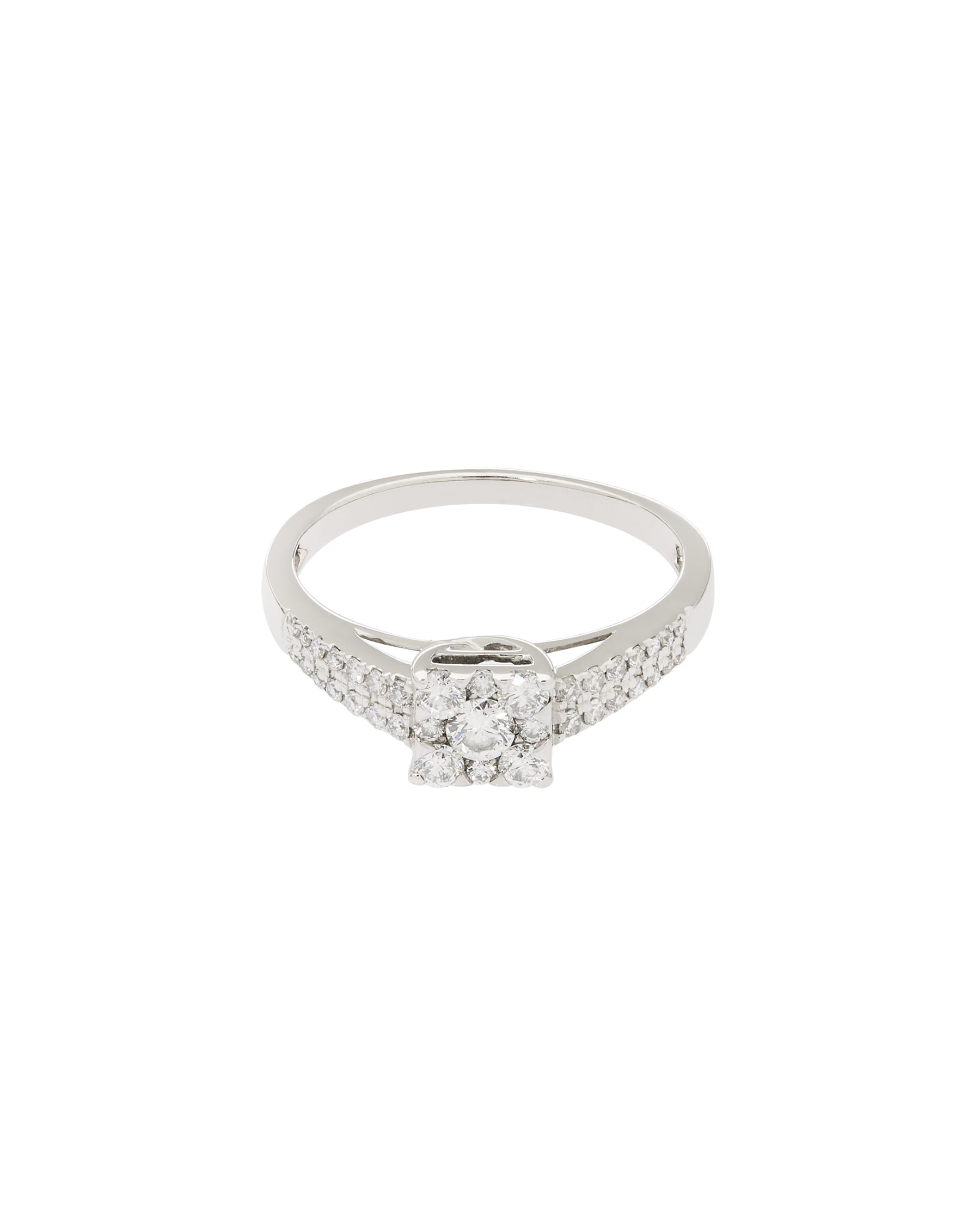 Anello solitario in oro bianco con pavé di diamanti-1
